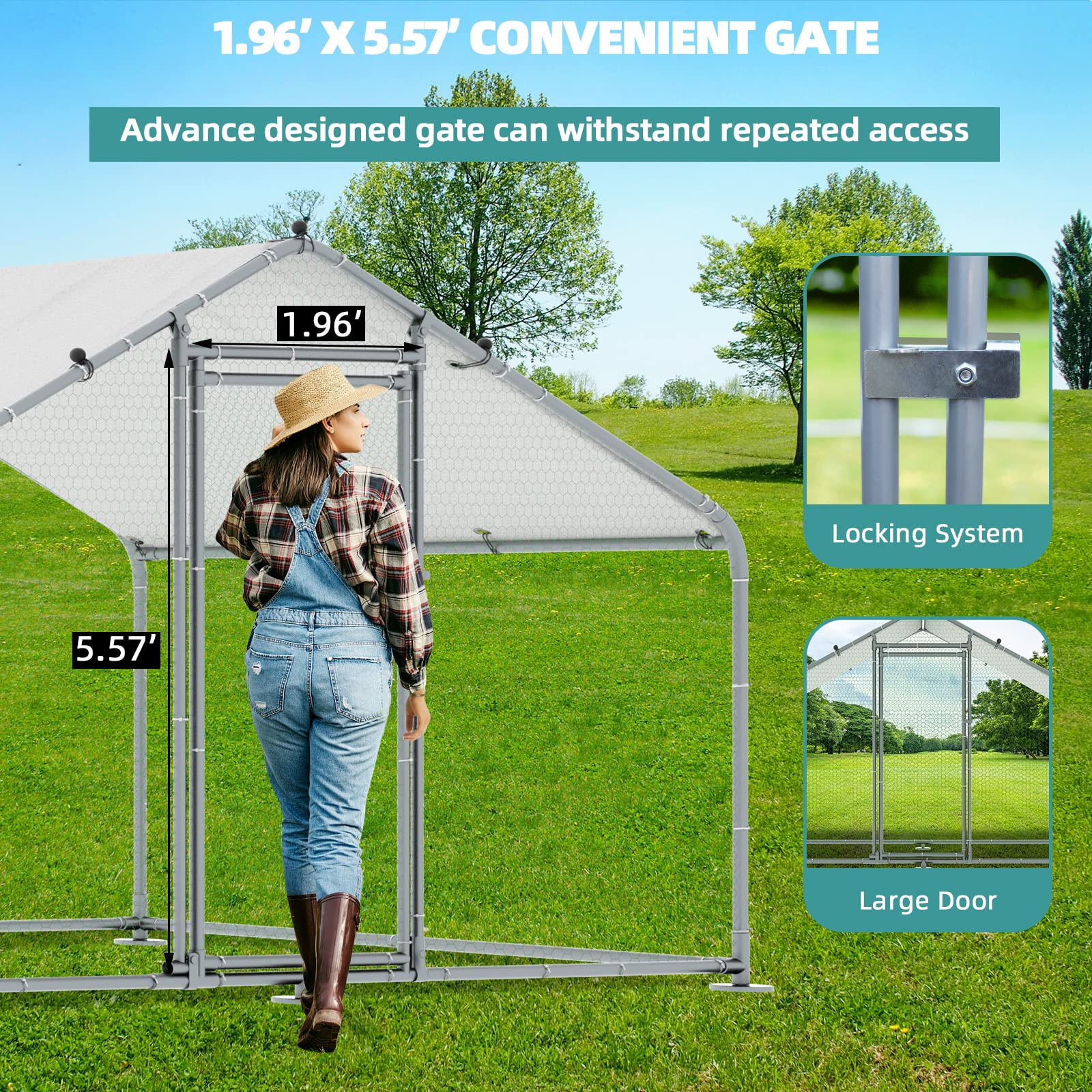 MEETWARM Large Metal Chicken Coop Run， Walk-in Poultry Cage Chicken Run Pen， Duck Rabbits House Spire Shaped Coop with Waterproof Anti-UV Cover for Outdoor Farm Use