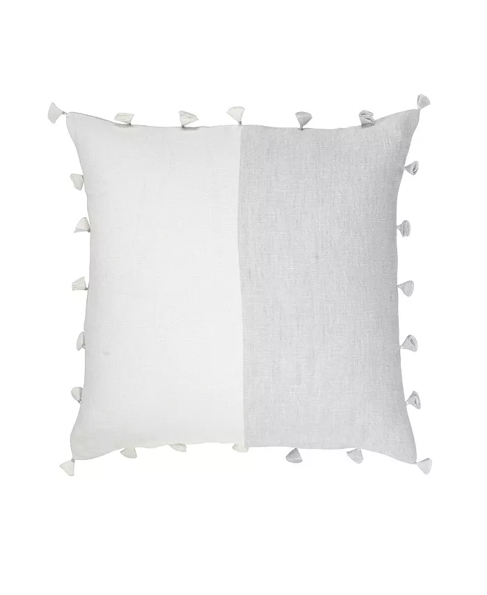 Anaya Home Light Grey Tassels Linen Down Alternative Throw Pillow
