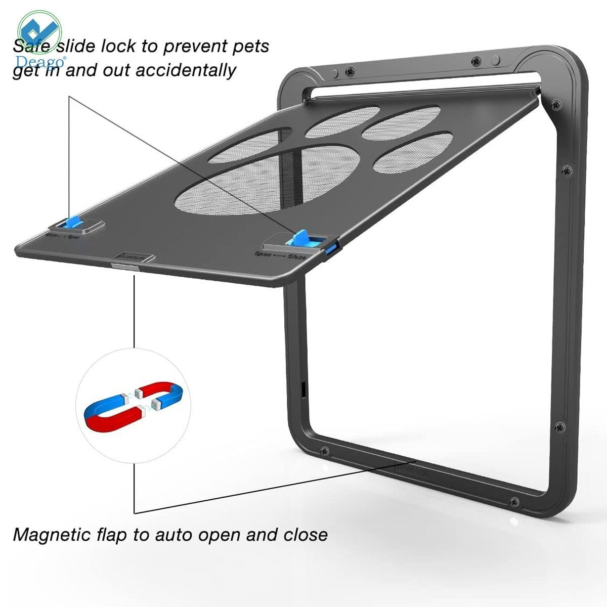 Deago Dog Screen Door， Inside Door Flap 12x14x0.4 Inch， Lockable Pet Screen Door， Magnetic Self-Closing Screen Door with Locking Function， Sturdy Screen Door for Dogs Cats