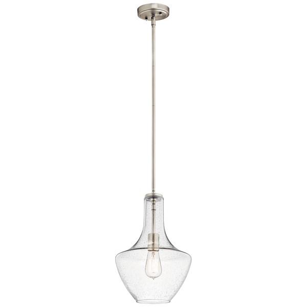 Kichler 42141NICS Everly Brushed Nickel Modern/Contemporary Seeded Glass Teardrop Pendant Light