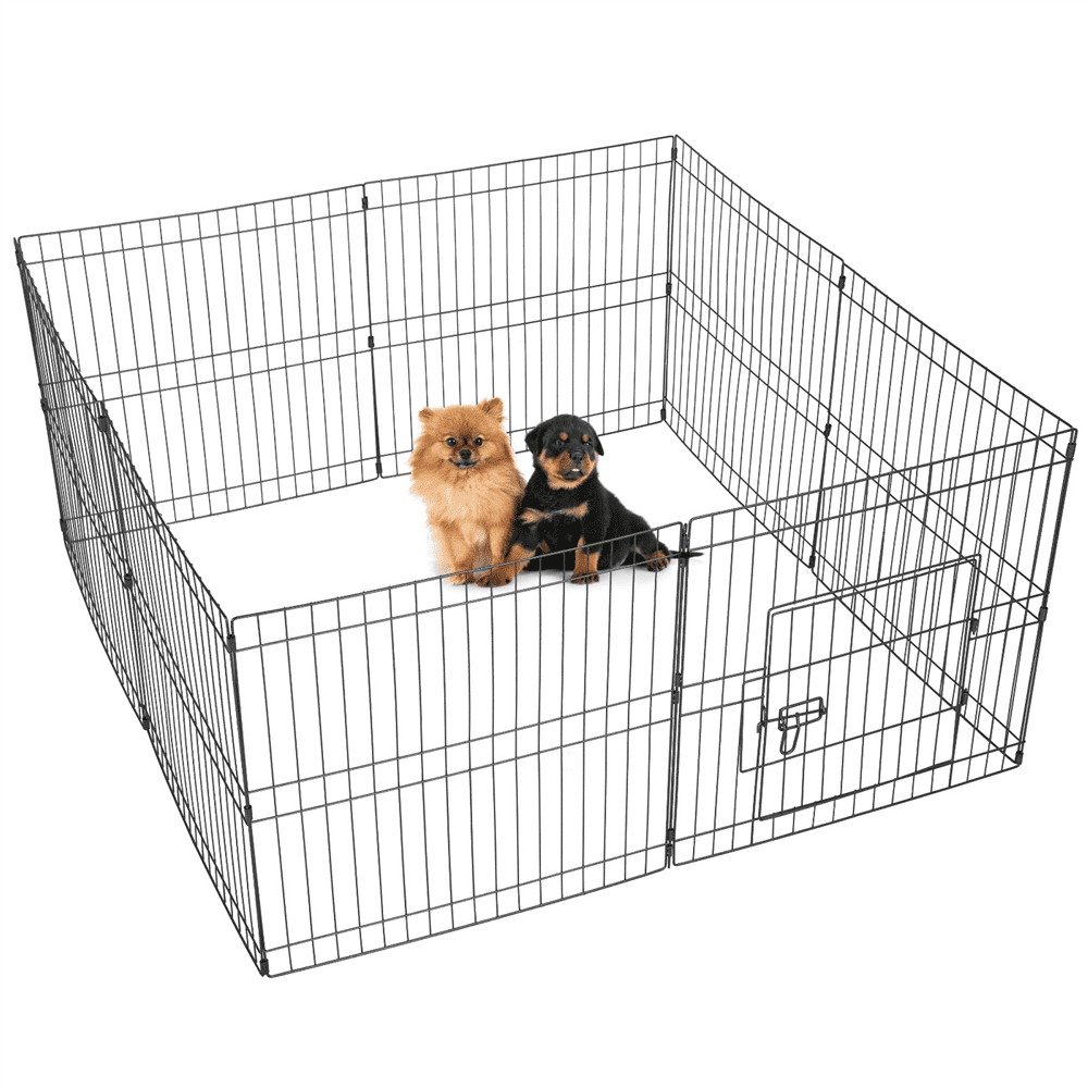 Yaheetech 24''H 8 Panel Foldable Metal Pet Playpen For Puppy Indoor， Outdoor， Black