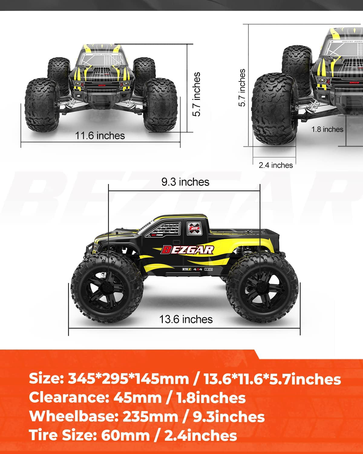 BEZGAR 1:10 Remote Control Cars for Adults， 42KM/H RC Cars 4WD High Speed Brushed RC Trucks for Kids