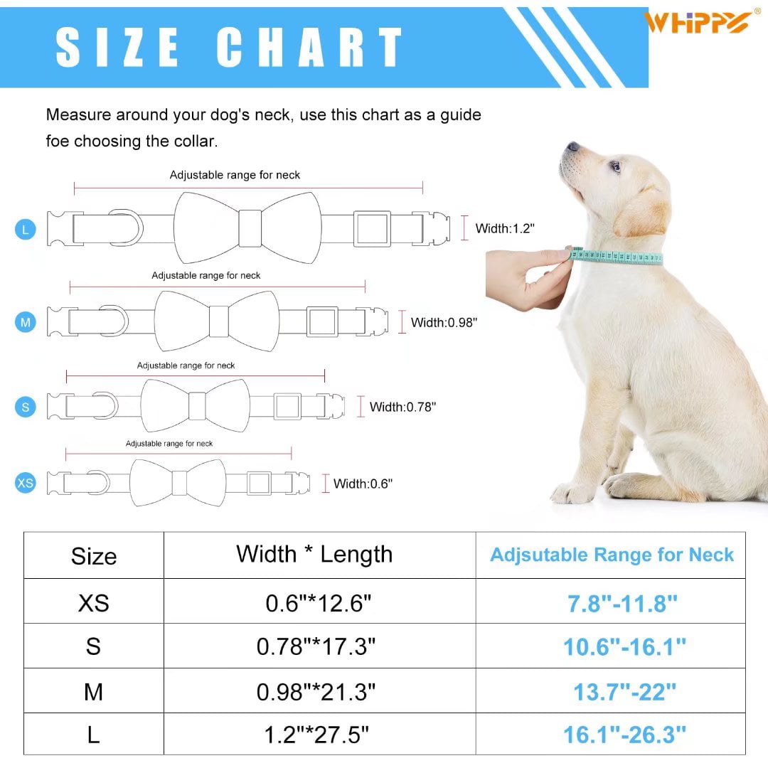 WHIPPY Dog Collar with Bowtie， Adjustable Girl Dog Collar for Small Medium Large Dogs