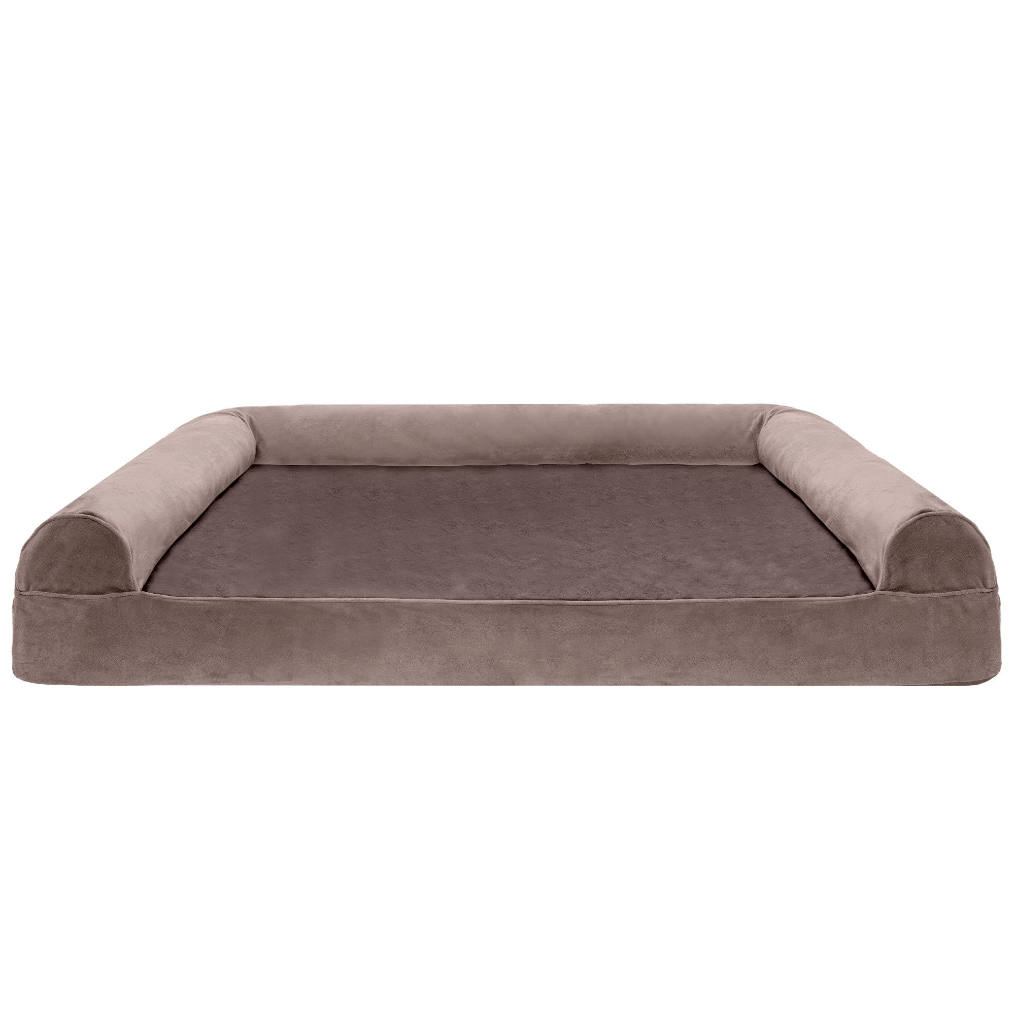 FurHaven | Orthopedic Faux Fur and Velvet Sofa Pet Bed for Dogs and Cats， Driftwood Brown， Jumbo Plus