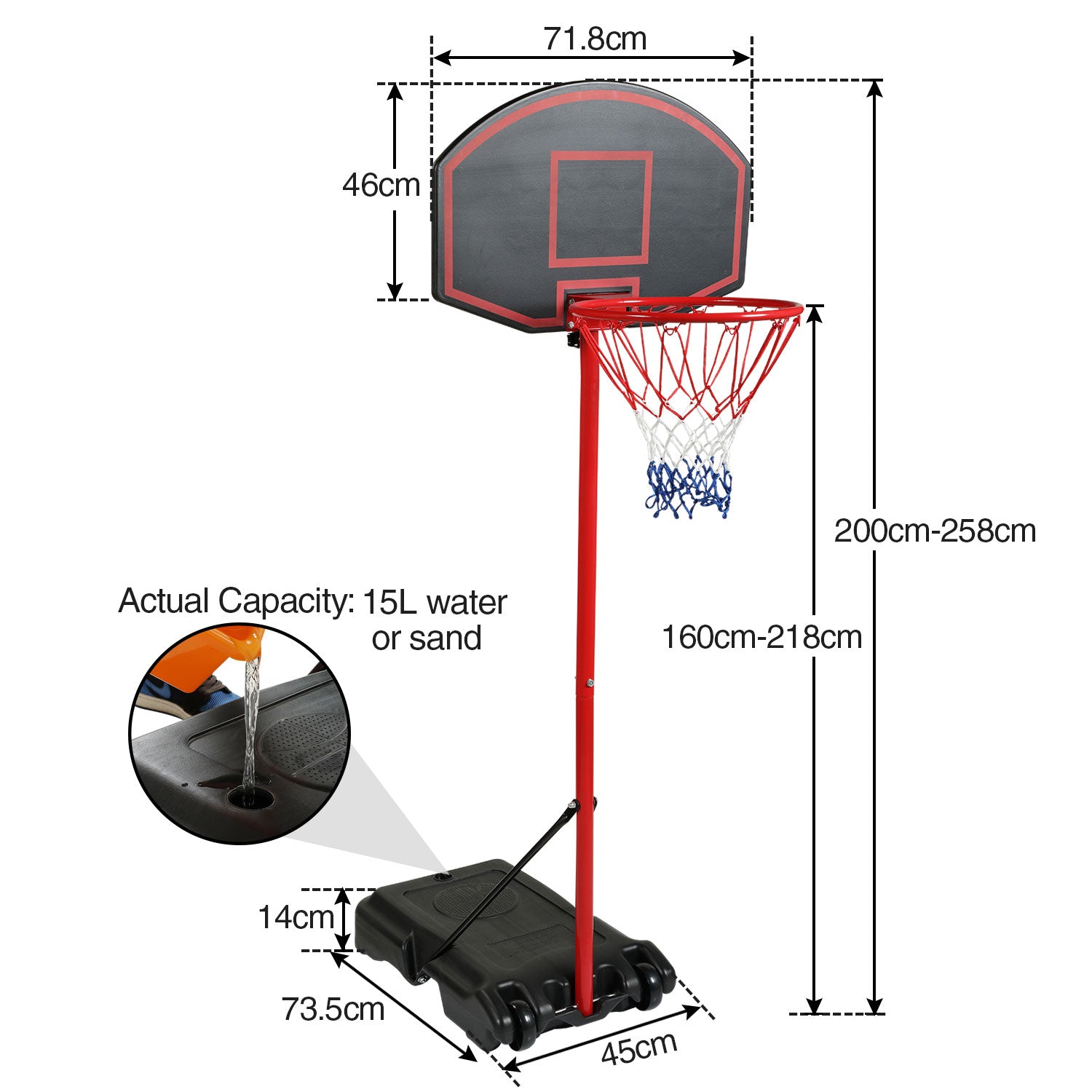 Dodensha Portable Removable Basketball Stand Kids Junior Height-Adjustable Hoop Stand with Wheels for Child，Black