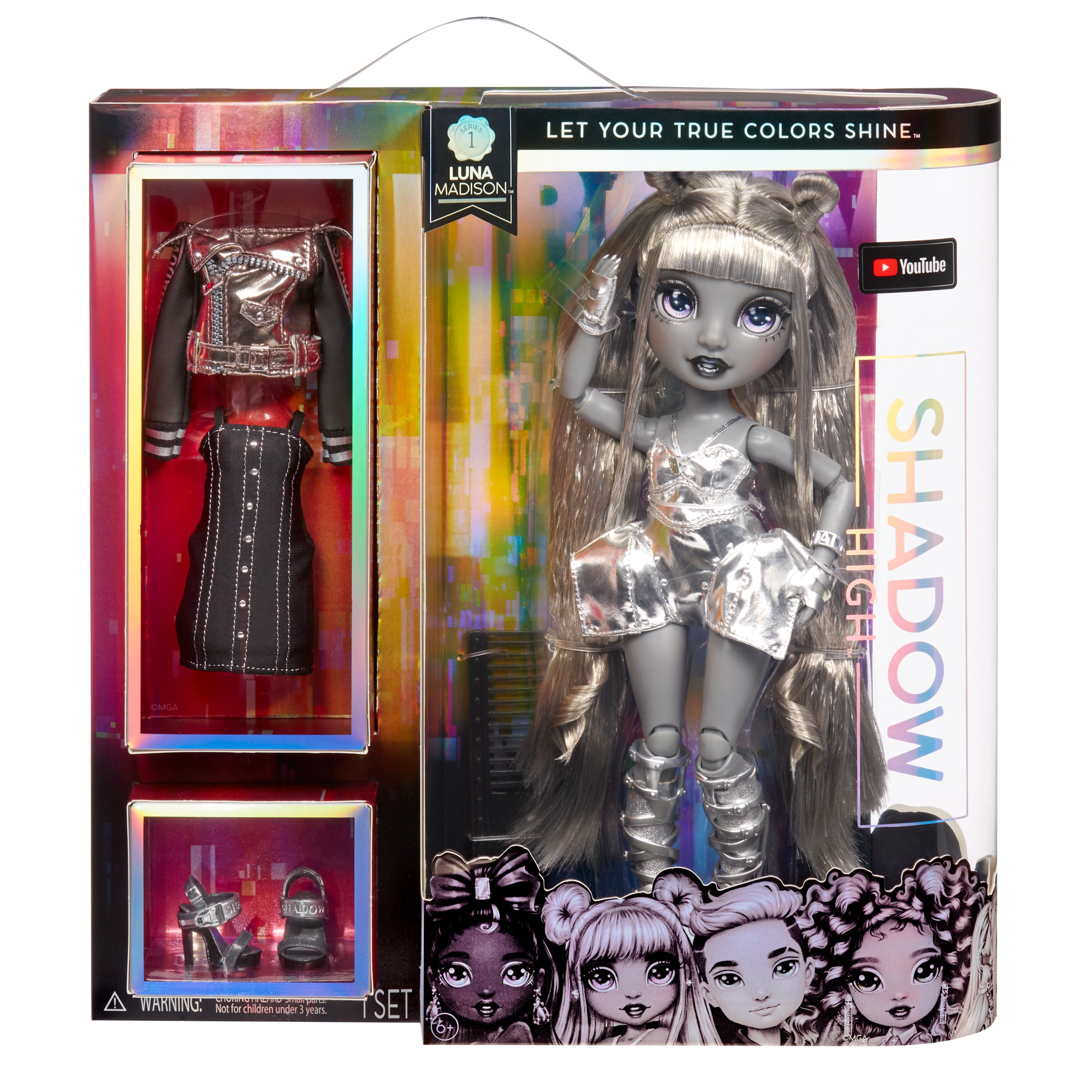 Shadow High Series 1 Luna Madison- Grayscale Fashion Doll. 2 Metallic Grey Designer Outfits to Mix & Match with Accessories, Great Gift for Kids 6-12 Years Old and Collectors