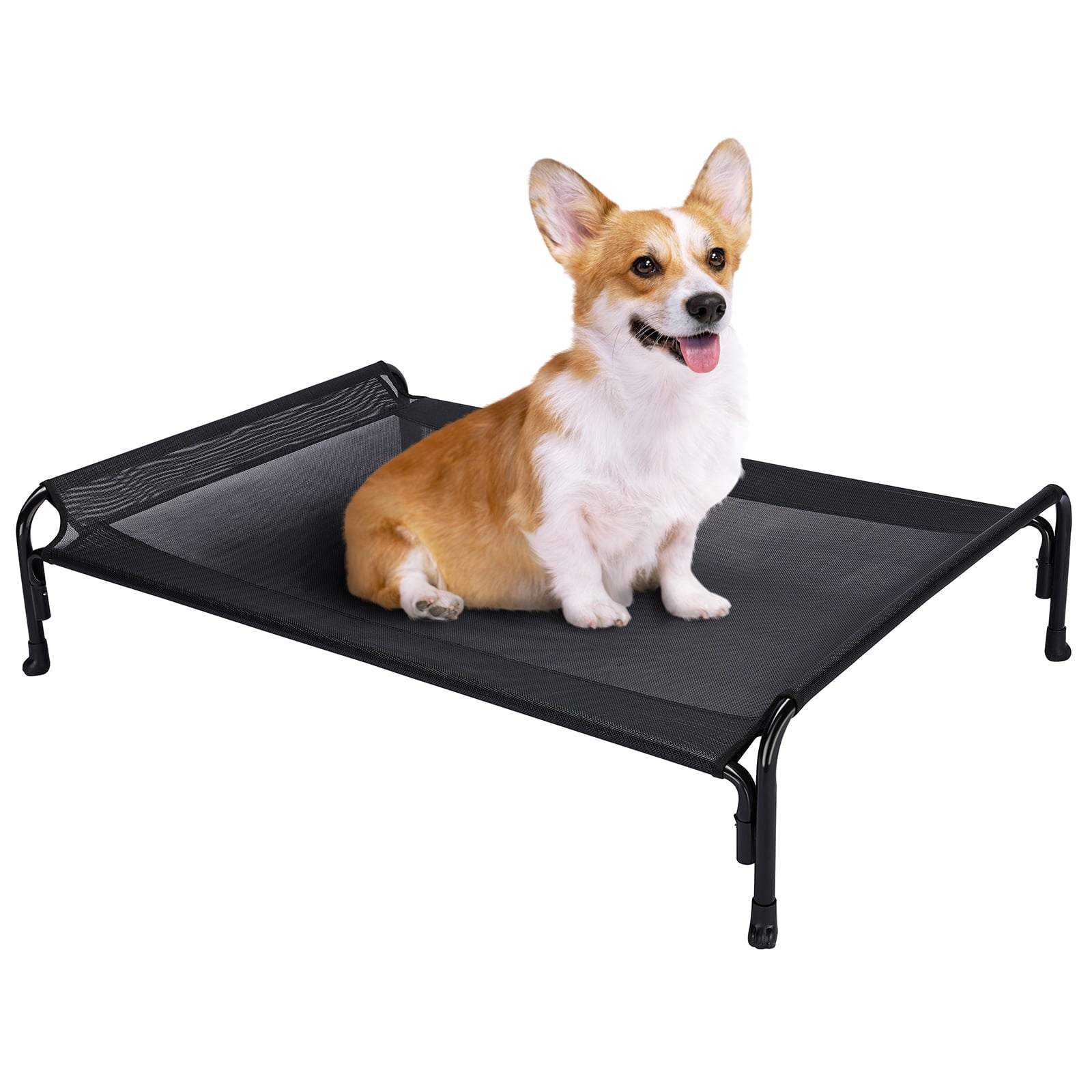Veehoo Cooling Elevated Dog Bed， Chew Proof Dog Cot with Washable Mesh， Medium， Black