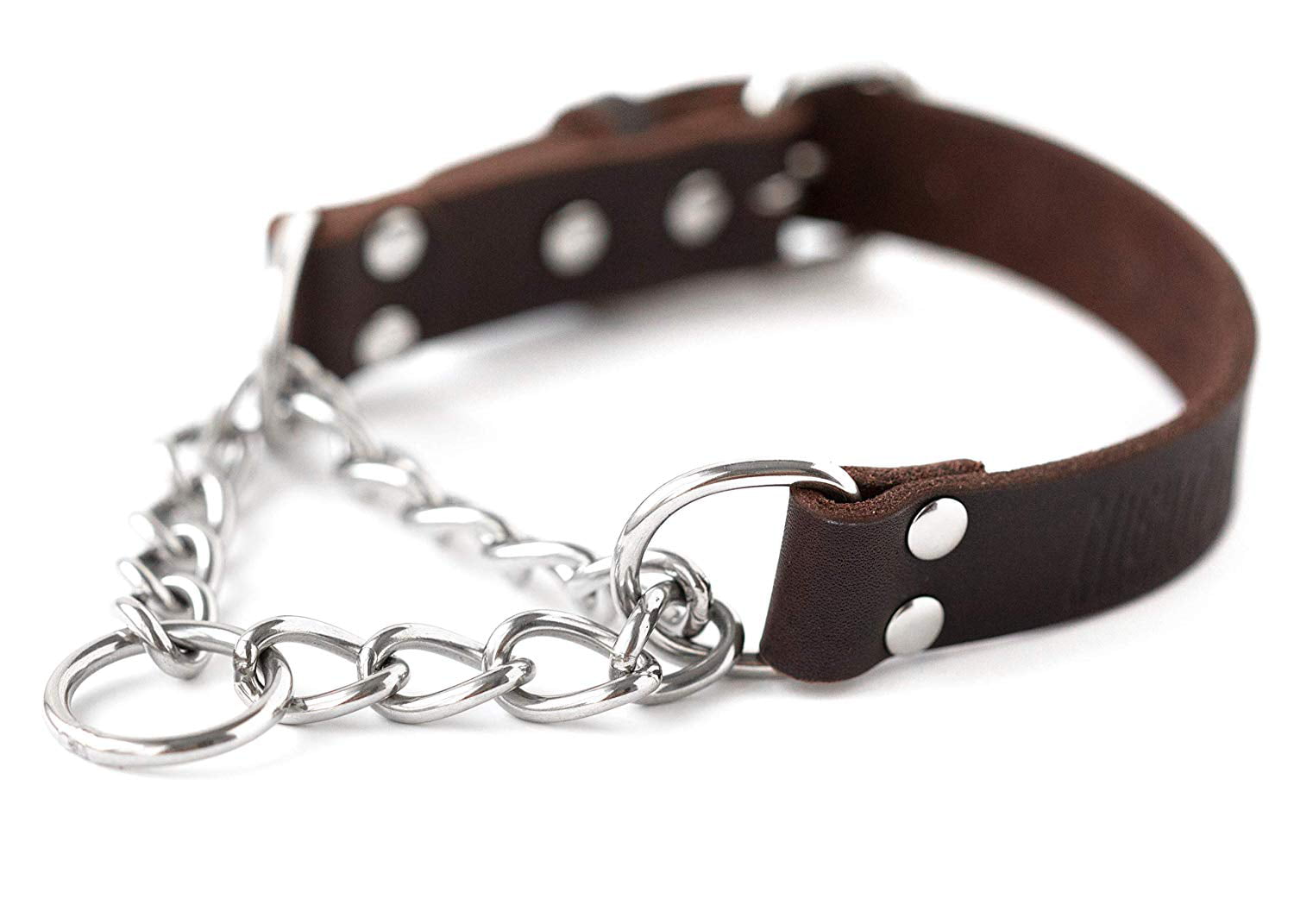 Mighty Paw Leather Training Collar， Martingale Collar， Stainless Steel Chain - Limited Chain Cinch Collar