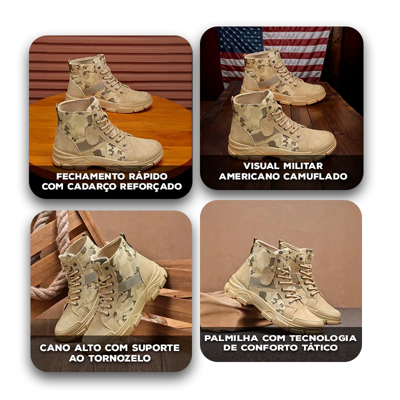 Coturno AmericanPatriot™ com Estampa Militar e Solado Antiderrapante / Para Homens que Valorizam Liberdade, Força e Tradição!