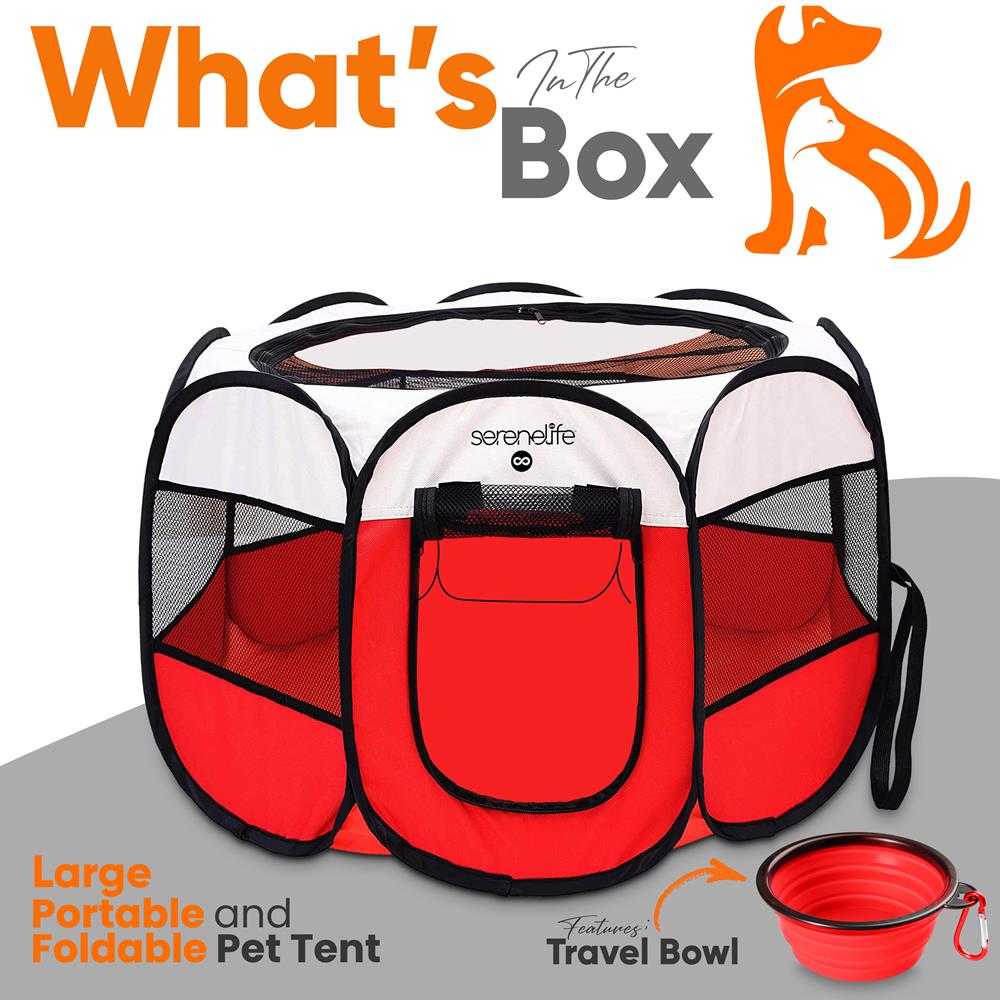 SereneLife 8-Panel Polyvinyl Large Portable Foldable Pet Tent Grey