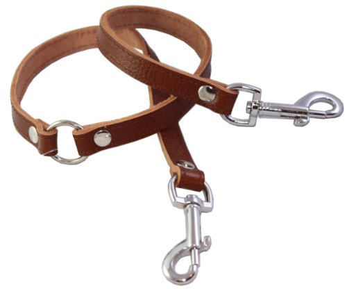 Genuine Leather Double Dog Leash - Two Dog Coupler (Brown， Medium 15