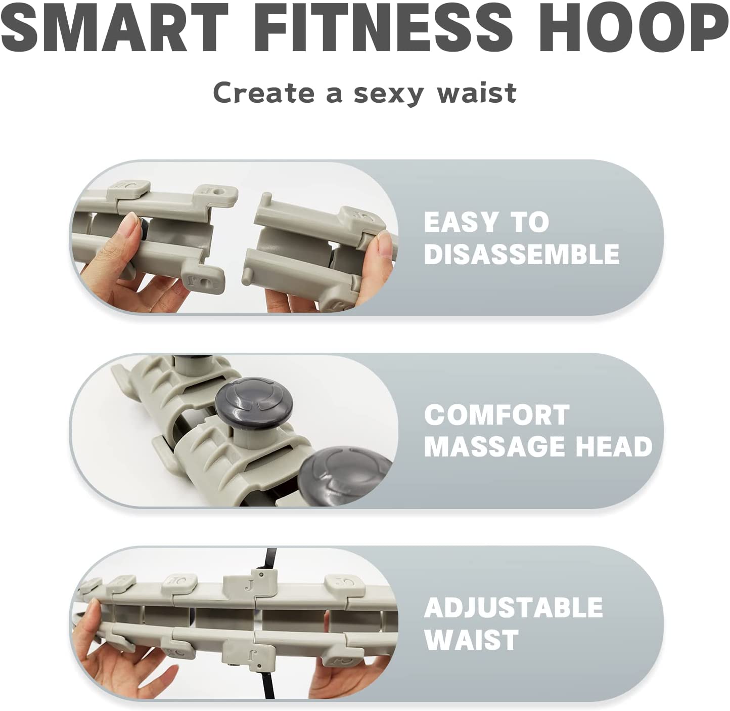 Smart Weighted Fit Hoop for Adults Weight Loss， 24 Detachable Knots， 2 in 1 Adomen Fitness Massage， Great for Adults and Beginners