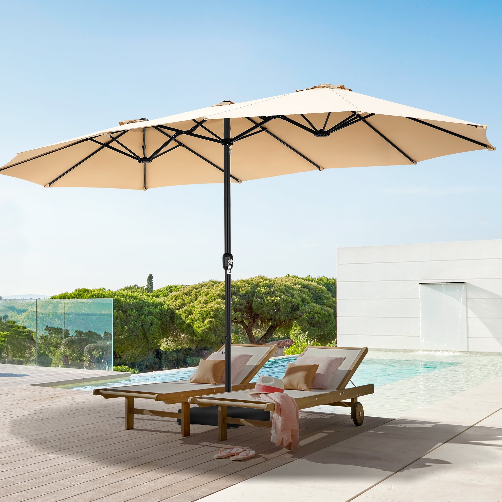 SEJOV 15ft Patio Umbrella with Base Included, Double-Sided Market Umbrella with Crank Large Outdoor Umbrella Rectangular Umbrellas for Patio Table