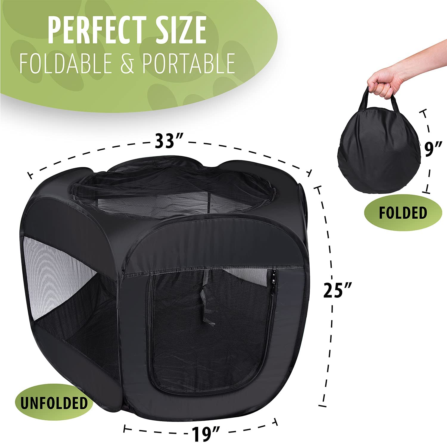 Zone Tech Portable Foldable Pet Playpen Tent – Medium Size Indoor Outdoor Mesh Open Air Exercise Pop-Up Playen Tent for Dogs and Cats