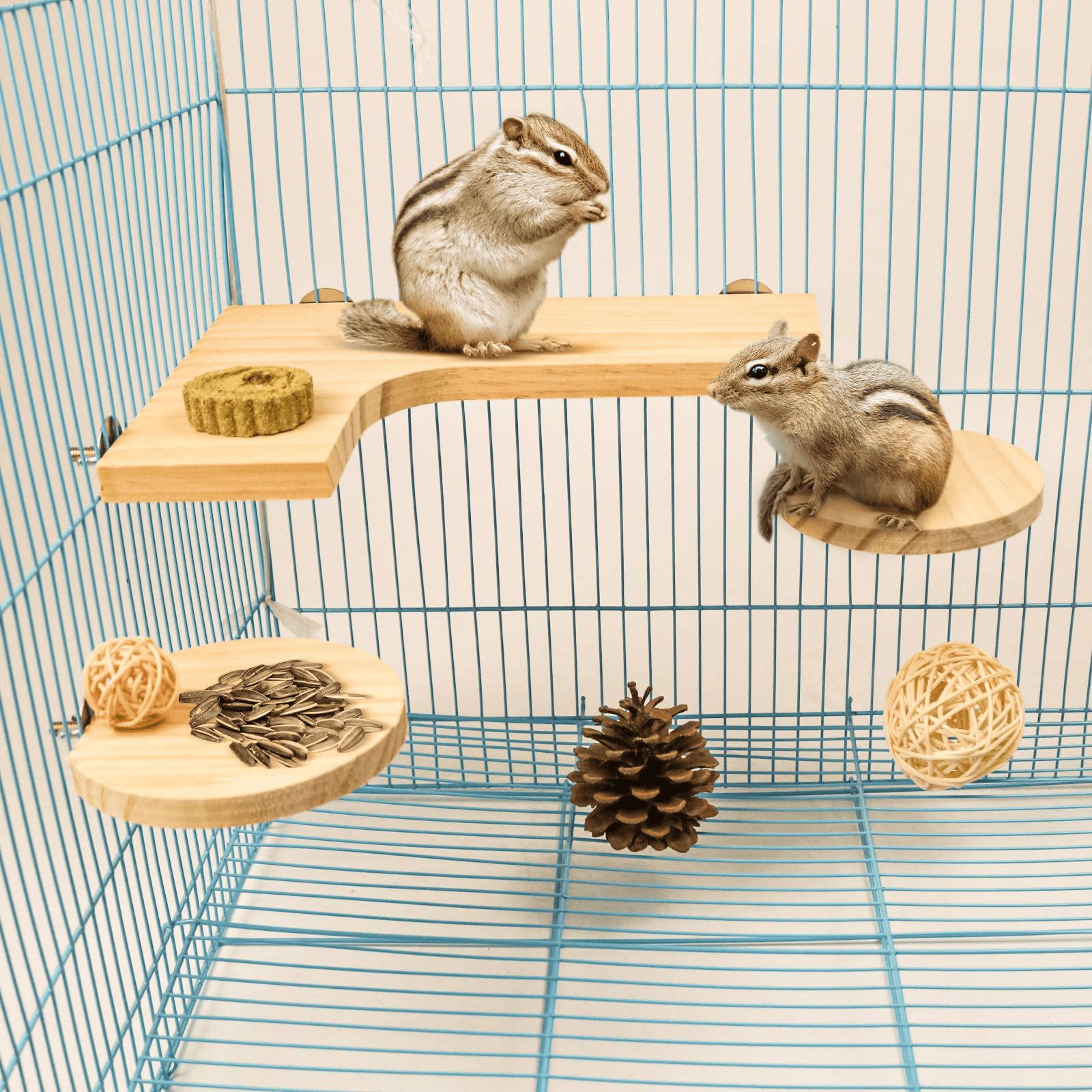 4 Pcs Hamster Wooden Platform， L-Shaped Large Platform Natural Wooden Parrot Round Standing Board， Rat Activity Chinchilla Bird Cage Accessories for Squirrel Gerbil Chinchilla Dwarf Hamster