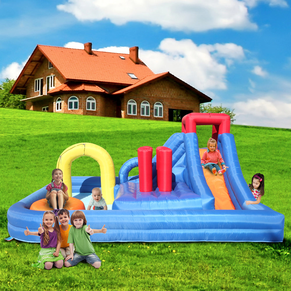 Topcobe Inflatable Bounce House， Kids Water Slide Bouncer Castle with River Race Area， Climbing Wall， Water Cannon， And Hose