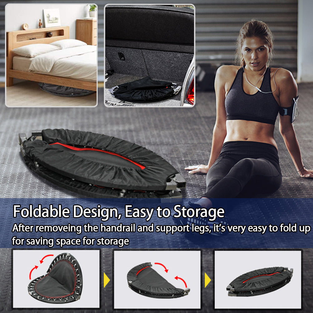 RAVS 40'' Inch Foldable Mini Rebounder Fitness Trampoline with Handle for Kids Adults Indoor