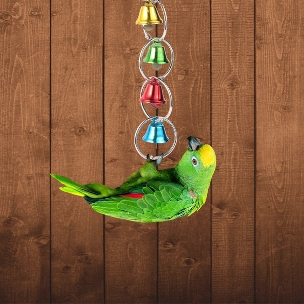 5 Packs Bird Swing Chewing Toys Parrot Toy Bird Cage Bell String Swing Bite Toys Parrot Hammock Bell Toys Bird Cage Hanging Toy with Wood Beads for Parakeets Cockatiels Conures Finches Budgie