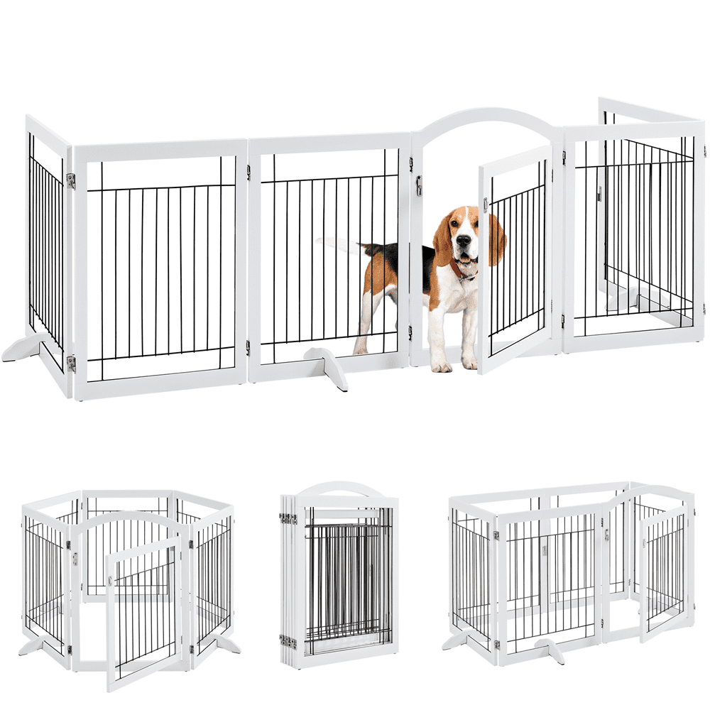 Topeakmart Topeakmart 34″H 6-Panel Foldable Pet Gate Puppy Safety Fence with Door for Dogs， White