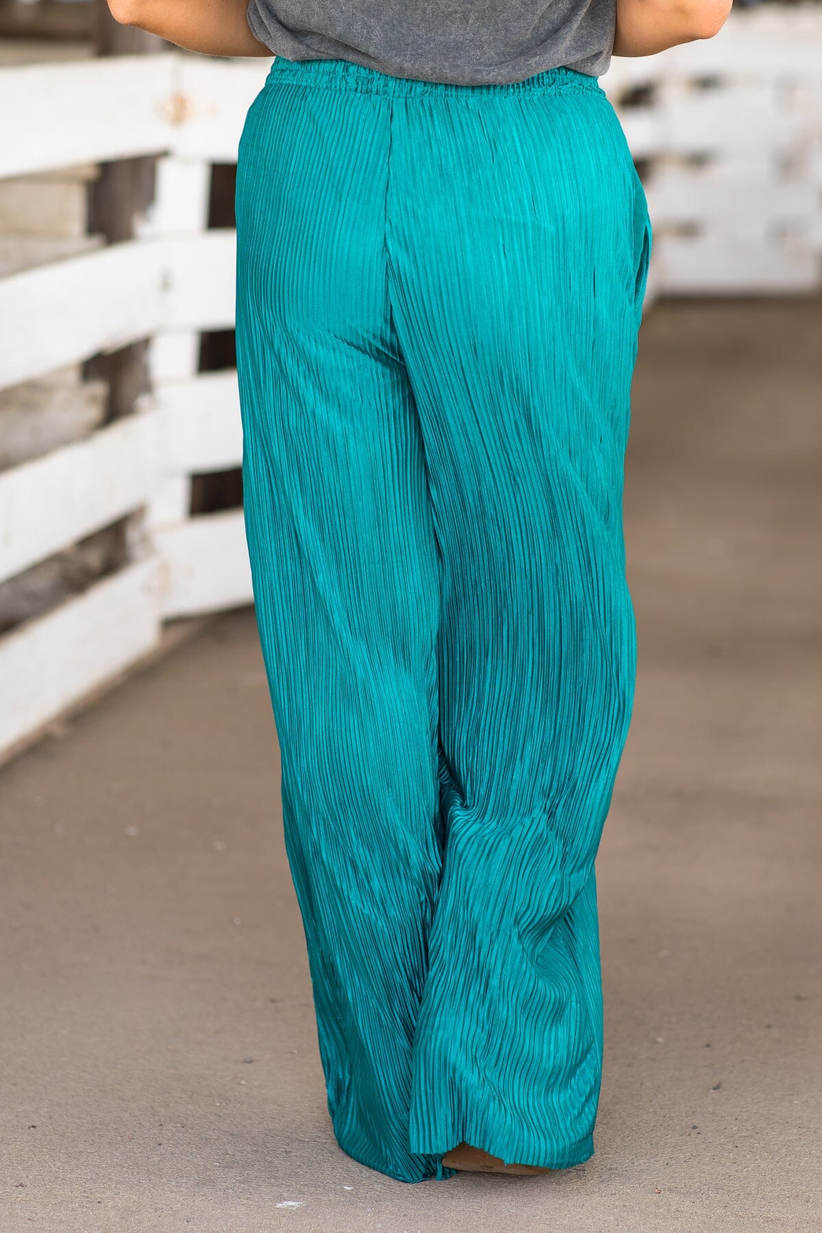 Turquoise Crystal Pleat Wide Leg Pants