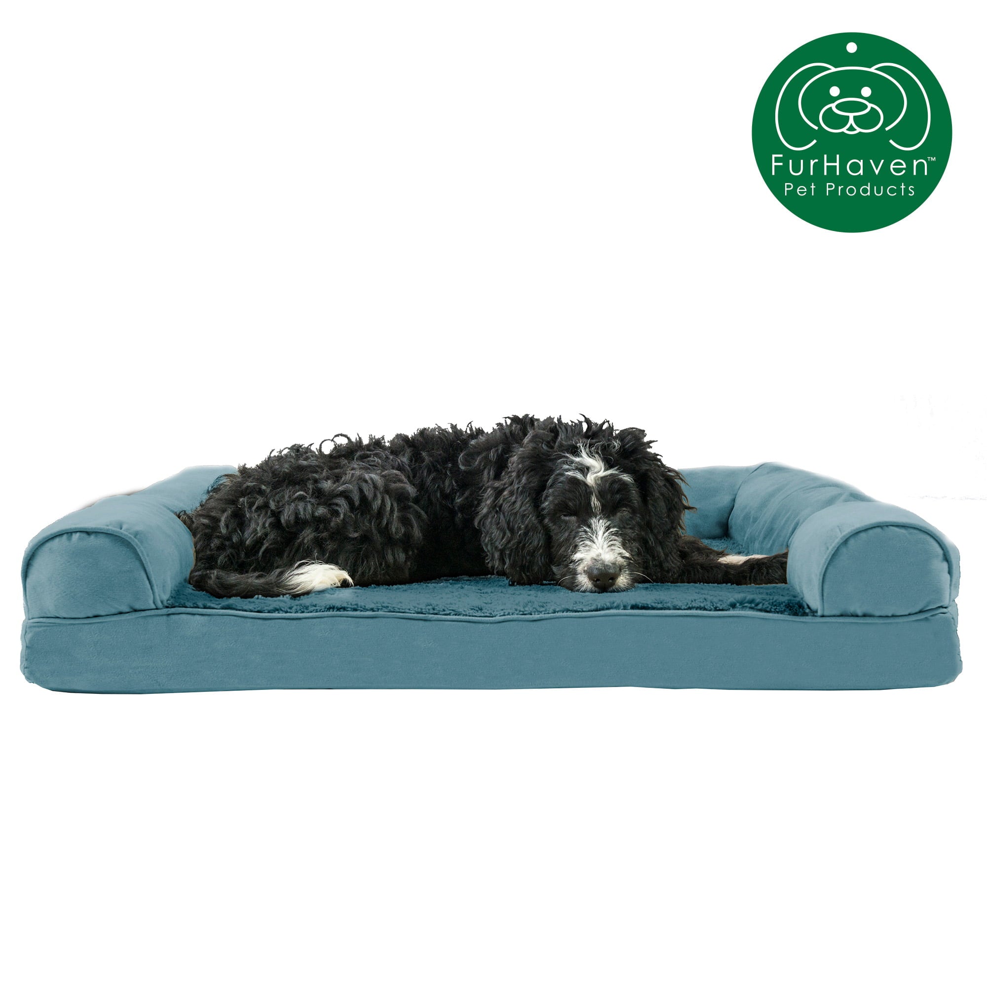 FurHaven Pet Products | Memory Foam Plush and Suede Sofa Pet Bed for Dogs and Cats， Deep Pool， Large