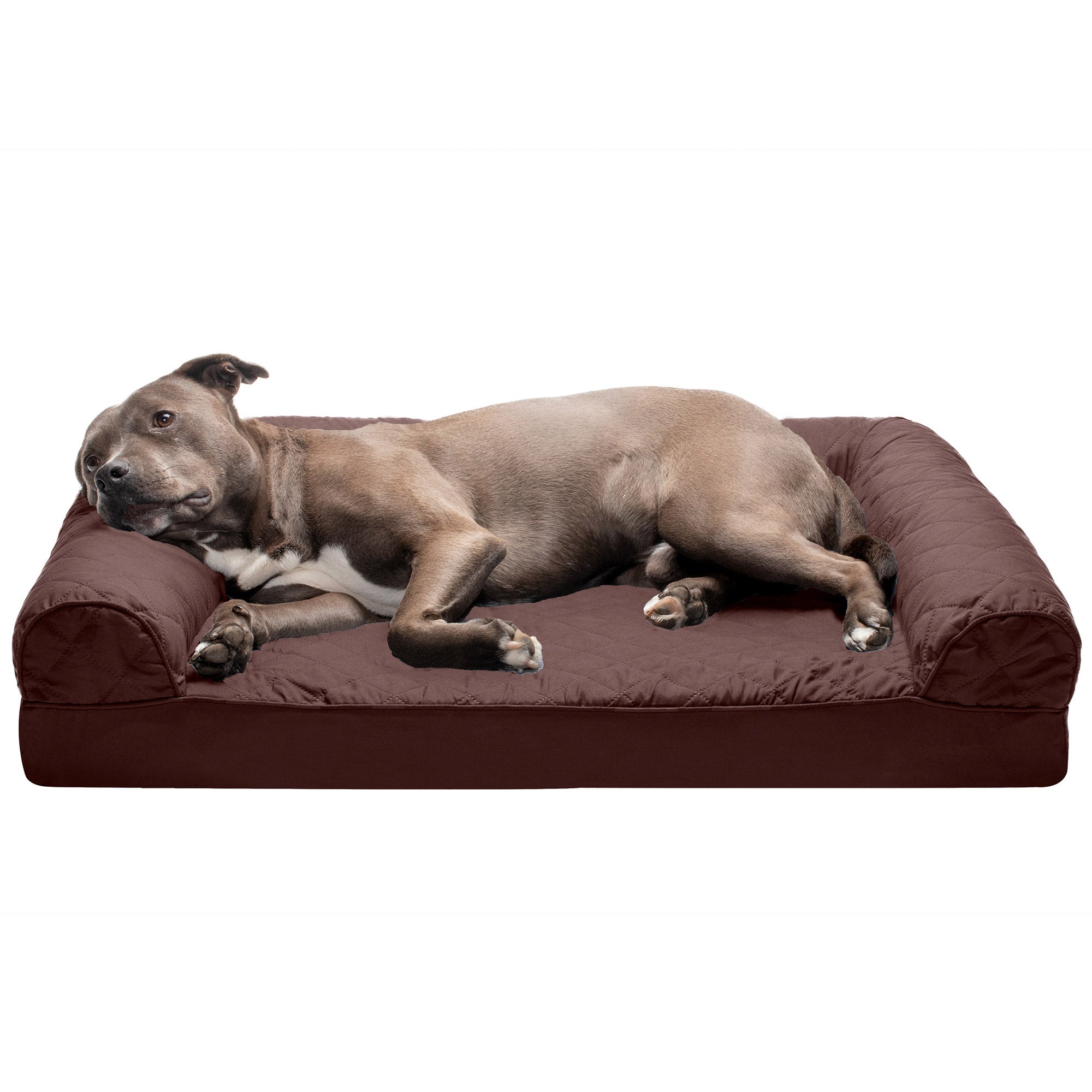 FurHaven | Orthopedic Quilted Sofa Pet Bed for Dogs and Cats， Coffee， Large