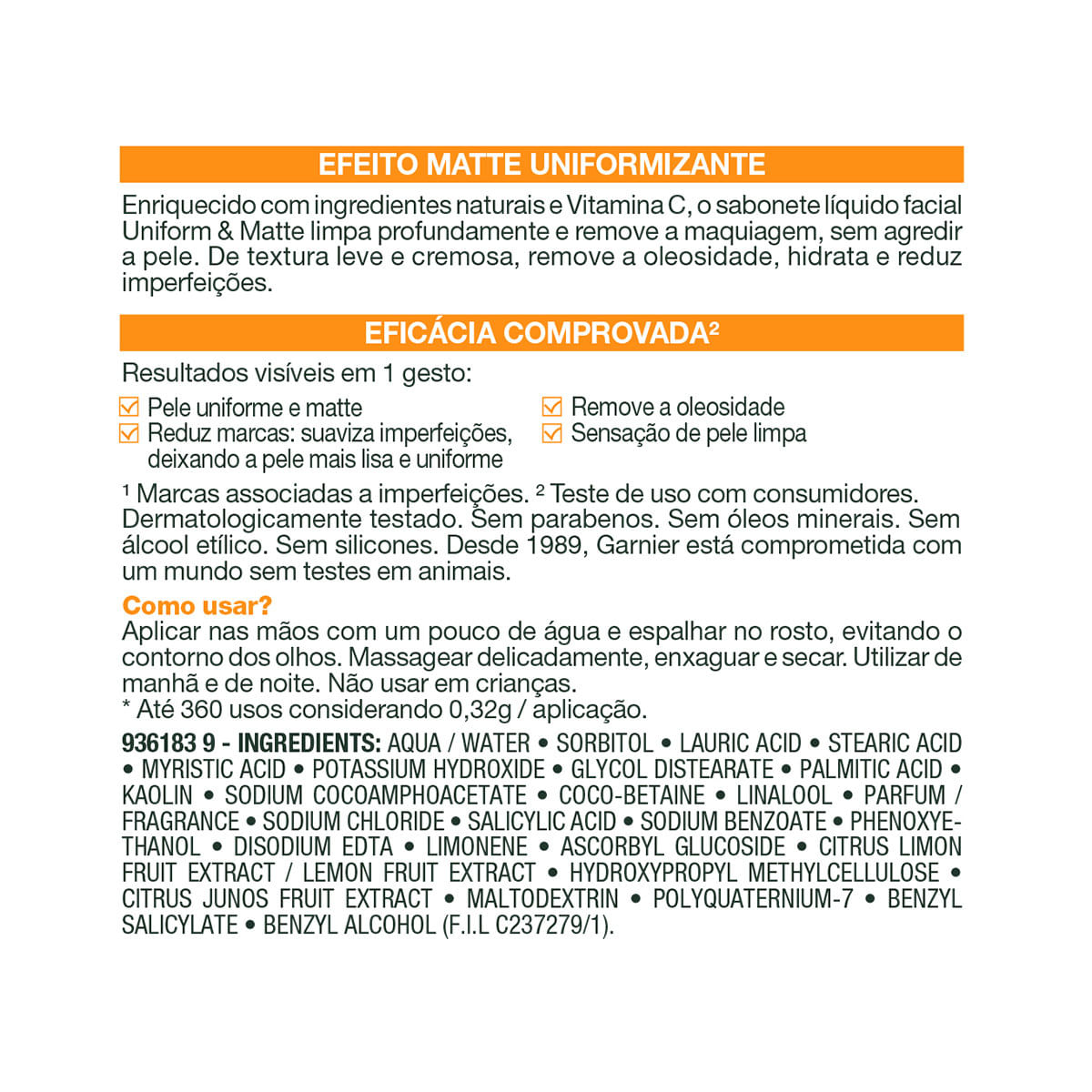 Limpeza Facial Garnier Uniform & Matte Vitamina C 120 g