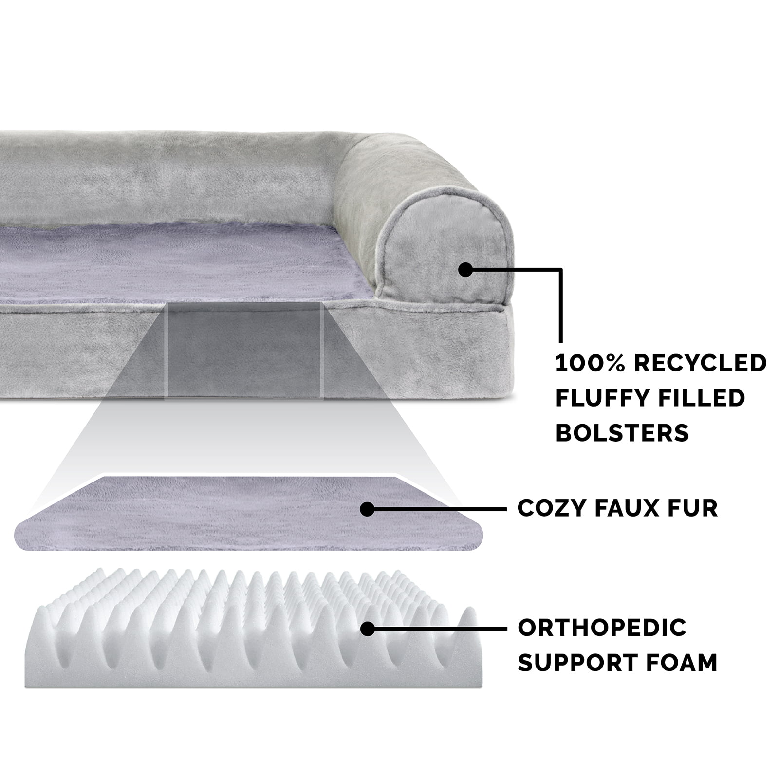 FurHaven | Orthopedic Faux Fur and Velvet Sofa Pet Bed for Dogs and Cats， Smoke Gray， Medium
