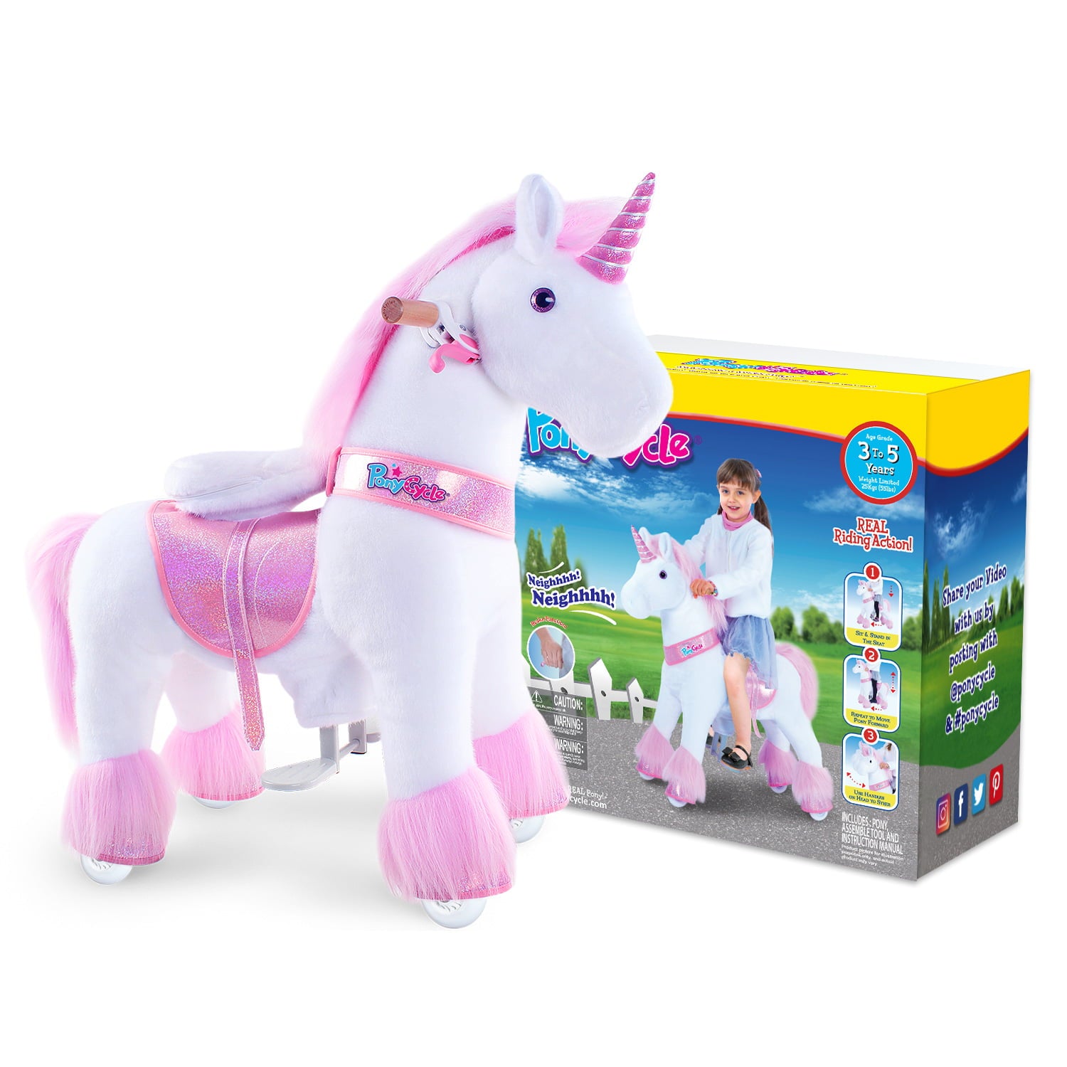 PonyCycle Ride on Unicorn Riding Horse Toy for Girls Age 3-5 Pink