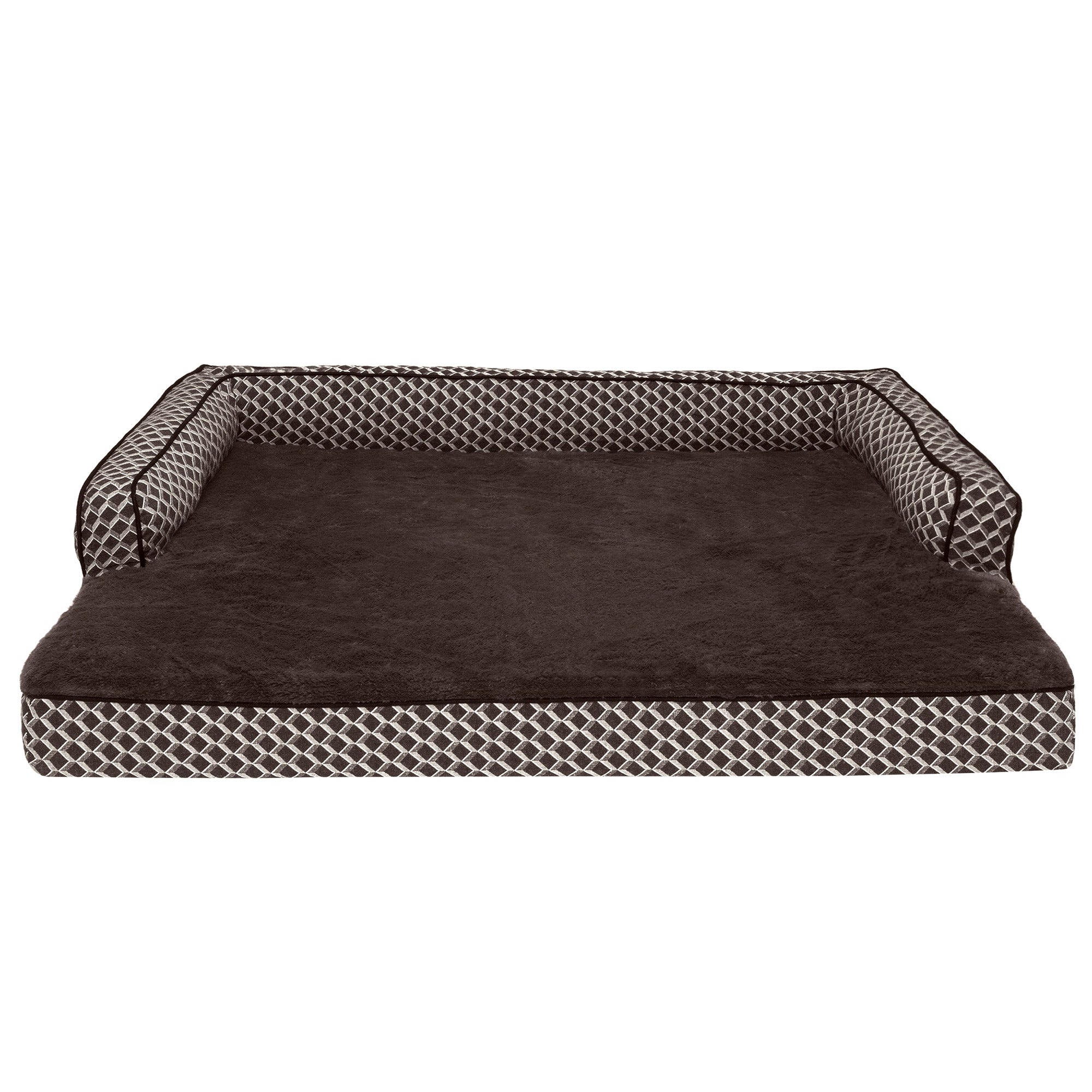 FurHaven Pet Products Bed， Orthopedic Plush and Decor Comfy Couch Sofa-Style Bed for Dogs and Cats， Diamond Brown， Jumbo