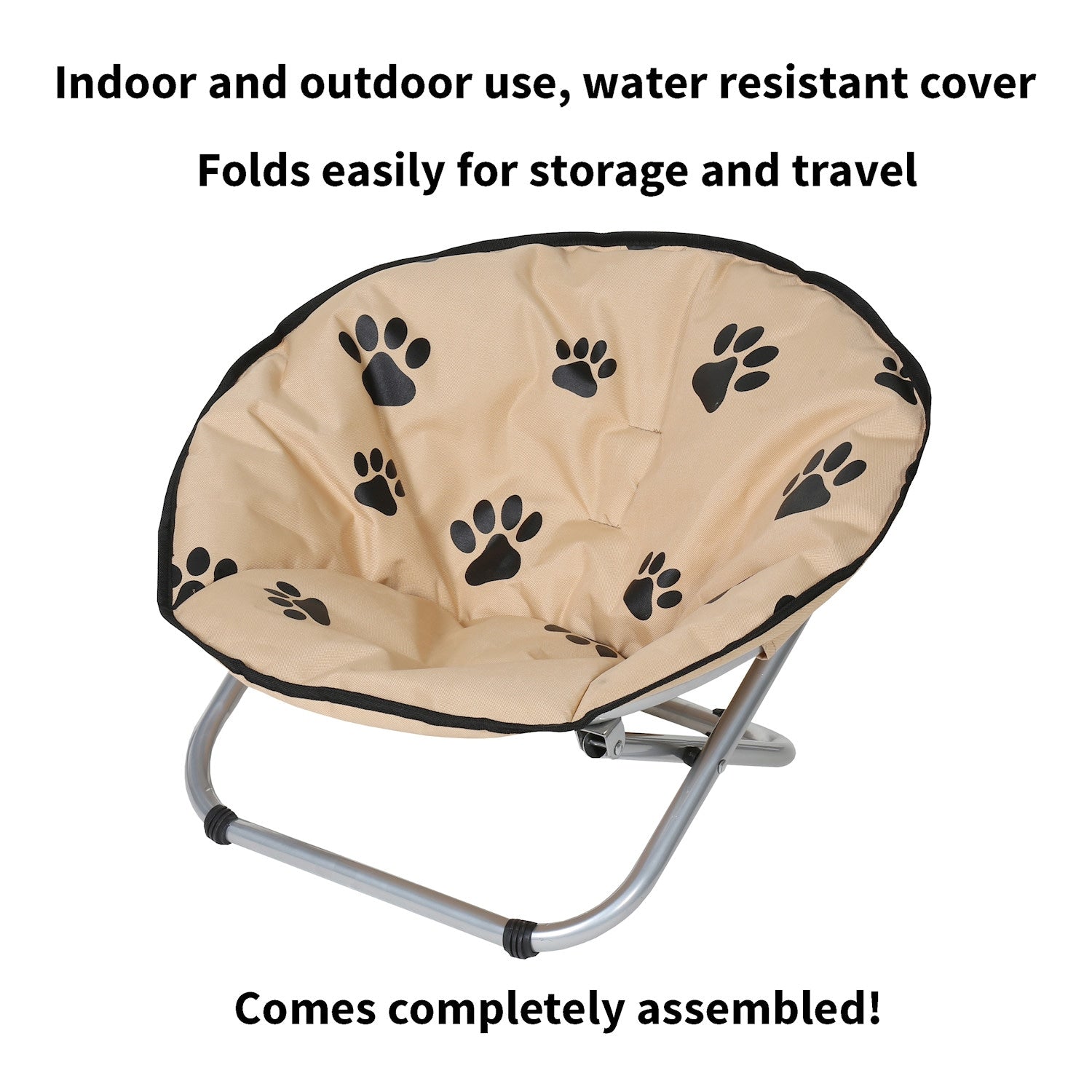 Folding Pet Cot Chair - Elevated Cat Bed， Paw Print Papasan Chair