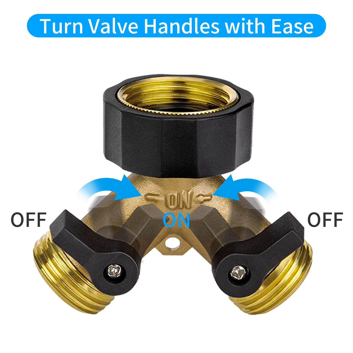 Garden Hose Splitter 2 Way， Y Connector Brass Garden Hose Adapter， Heavy-Duty Y Brass Hose Splitter Valve