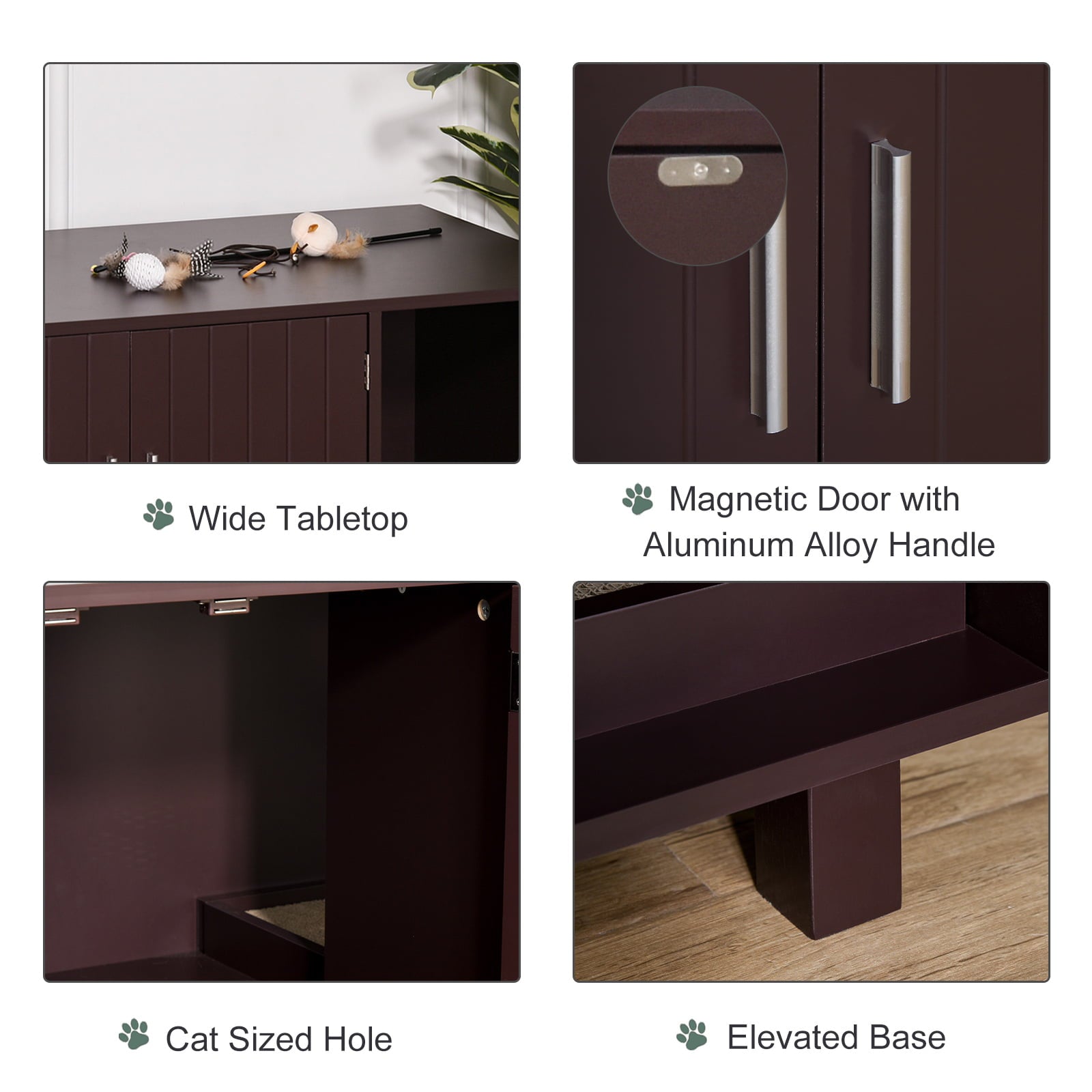 PawHut Cat Litter Box Enclosure and House w/ Nightstand/End Table Design， Brown