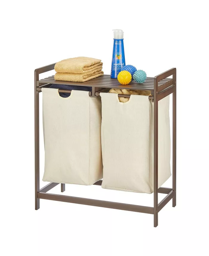 mDesign Bamboo Double Laundry Hamper， Large Capacity