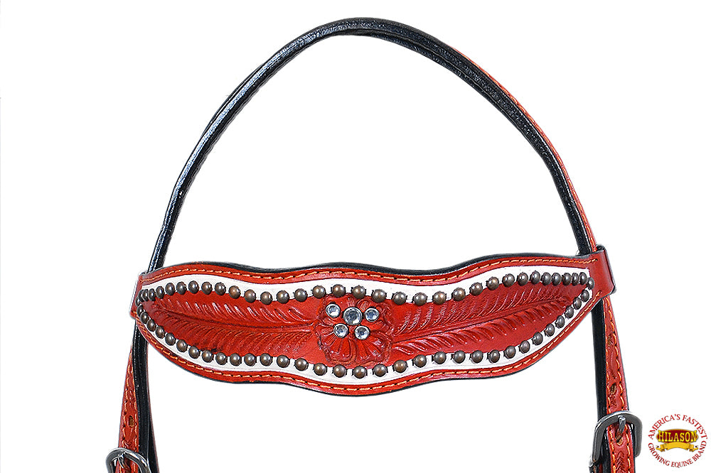 58BH Western Horse Headstall Tack Bridle American Leather Off White Hilason