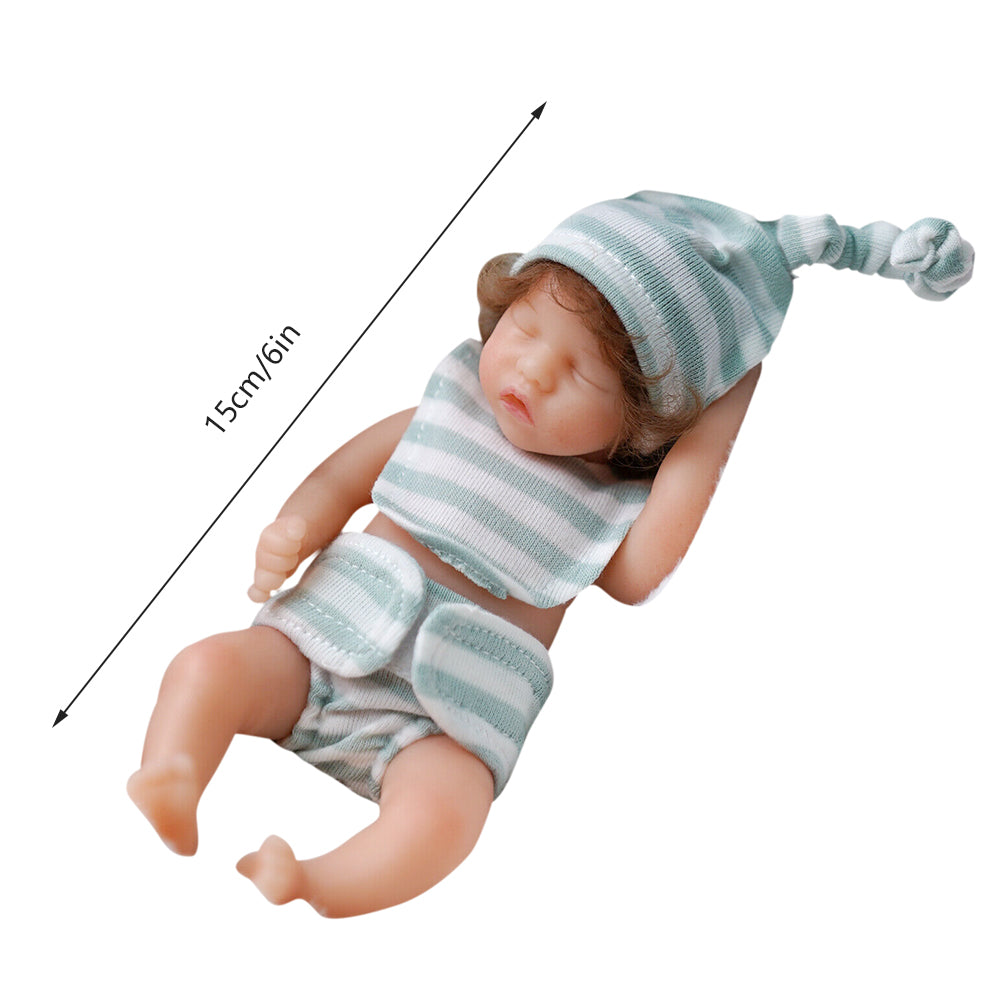 Fyeme 6 Inches Reborn Baby Dolls Silicone Full Body Mini Doll Sleeping Lifelike Kids Anti-stress, Realistic Rebirth Doll New Born Doll with Clothes