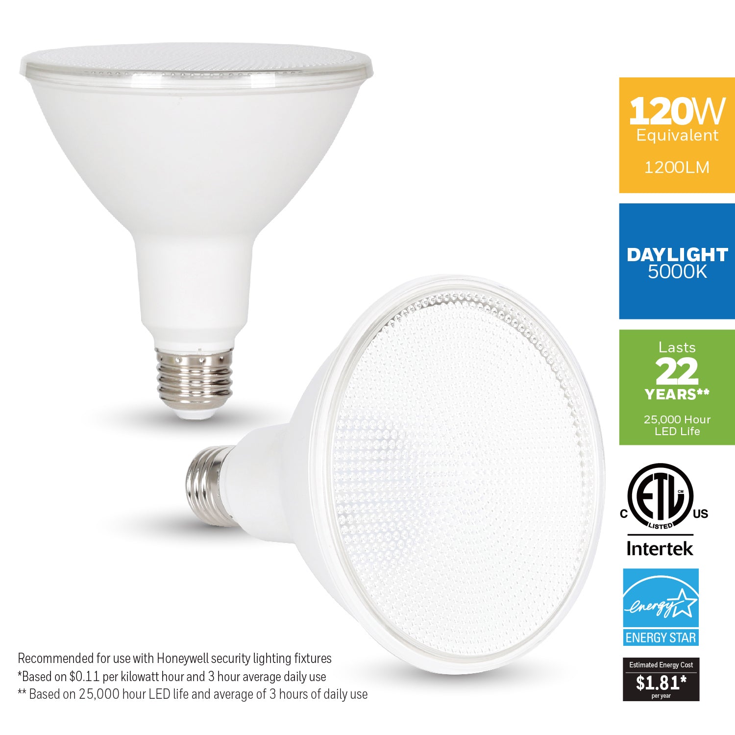 Honeywell 120-Watt Par 38 LED Flood Light Bulb (4 Pack)， E26 Light Bulb Base
