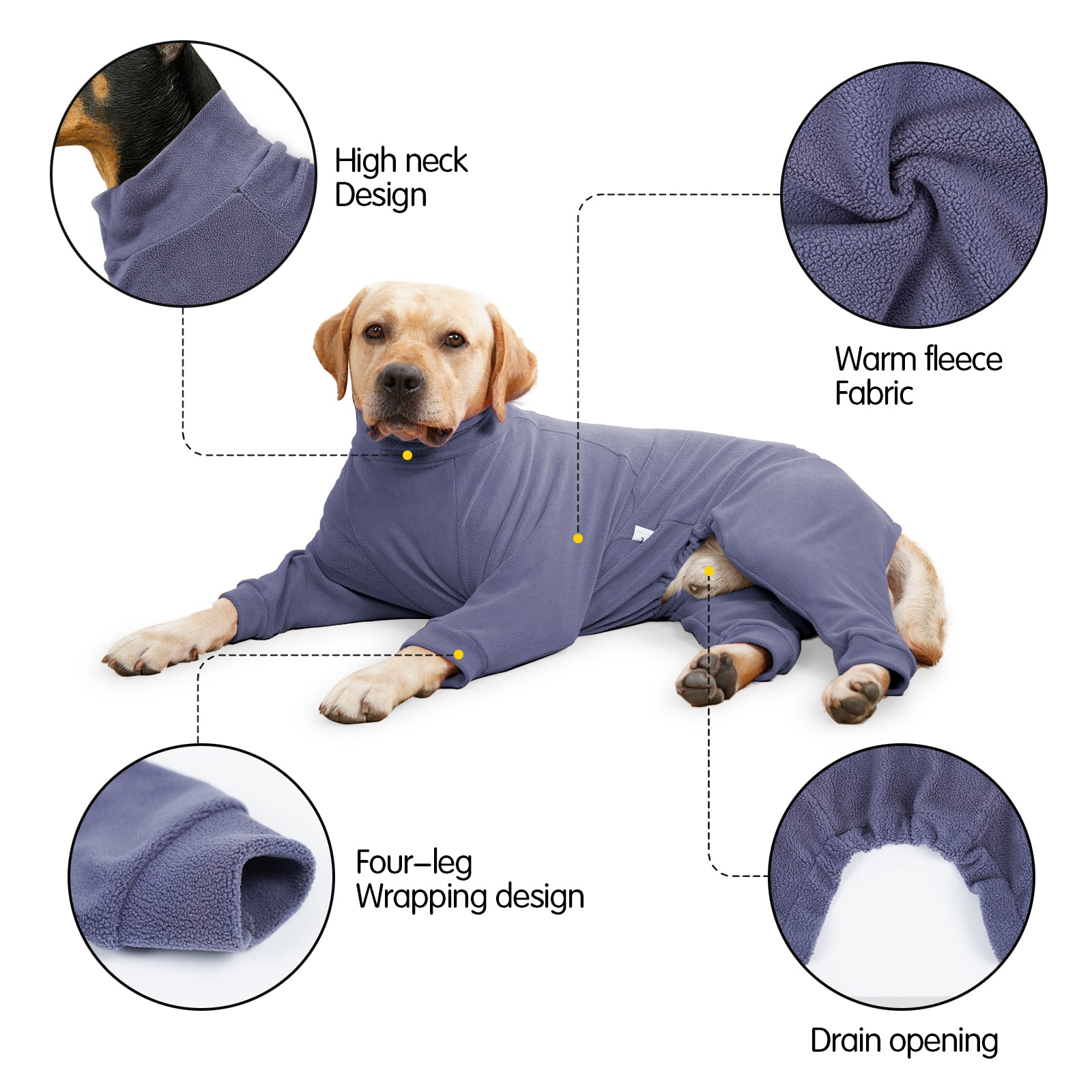 BT Bear Dog Cold Weather Coat， Dog Warm Pajamas Onesie， Soft Winter Dog Sweaters Jacket PJS for Medium Large Dogs Navy XL