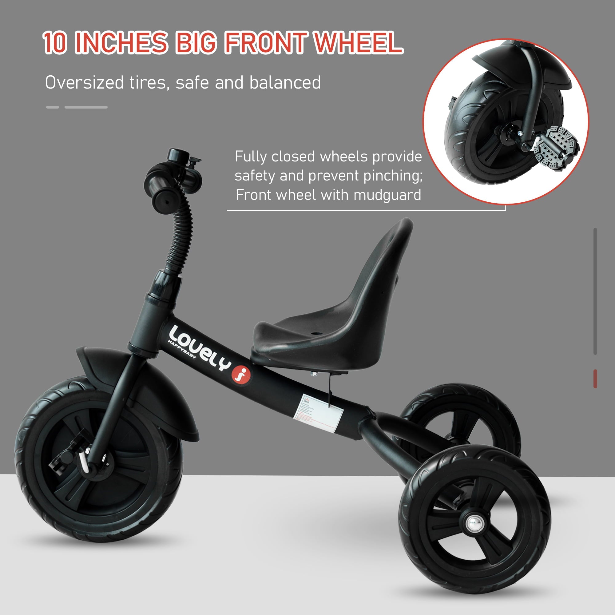 Baby Kids Tricycle Bike Trike Play Sports Activity Ride On Steel Frame Black