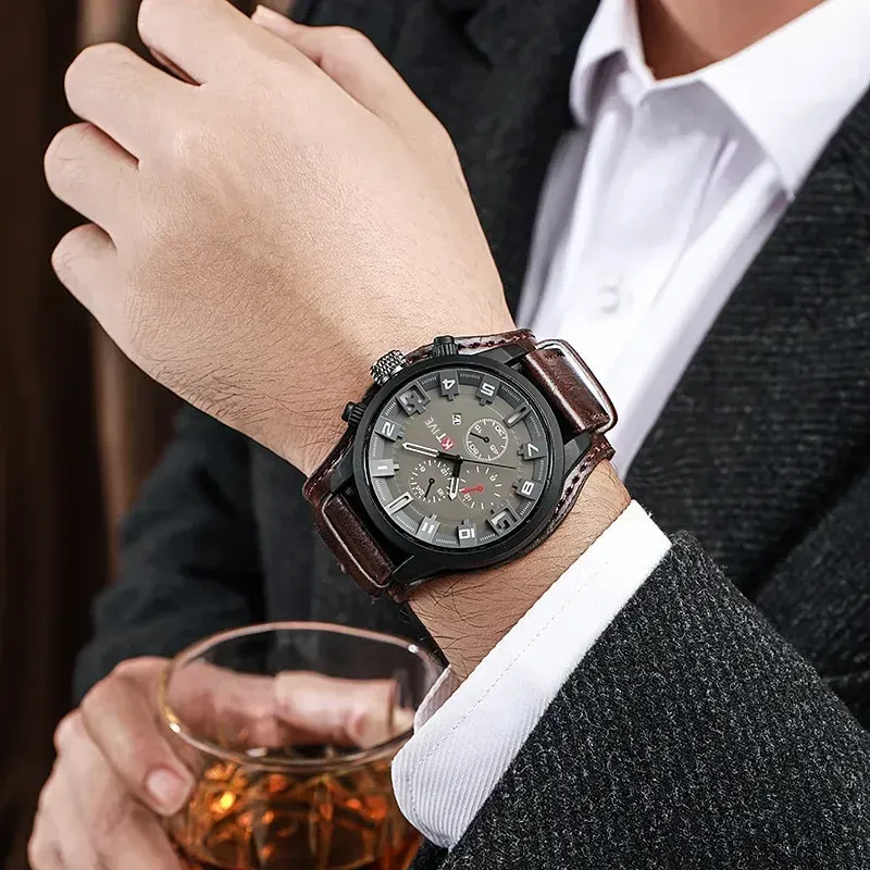 LIUYANGTIAN Retro Men's Watches High-end Luxury Man Watch PU Leather Strap Date Business Quartz Watch Big Dial Military tactical Wristwatch
