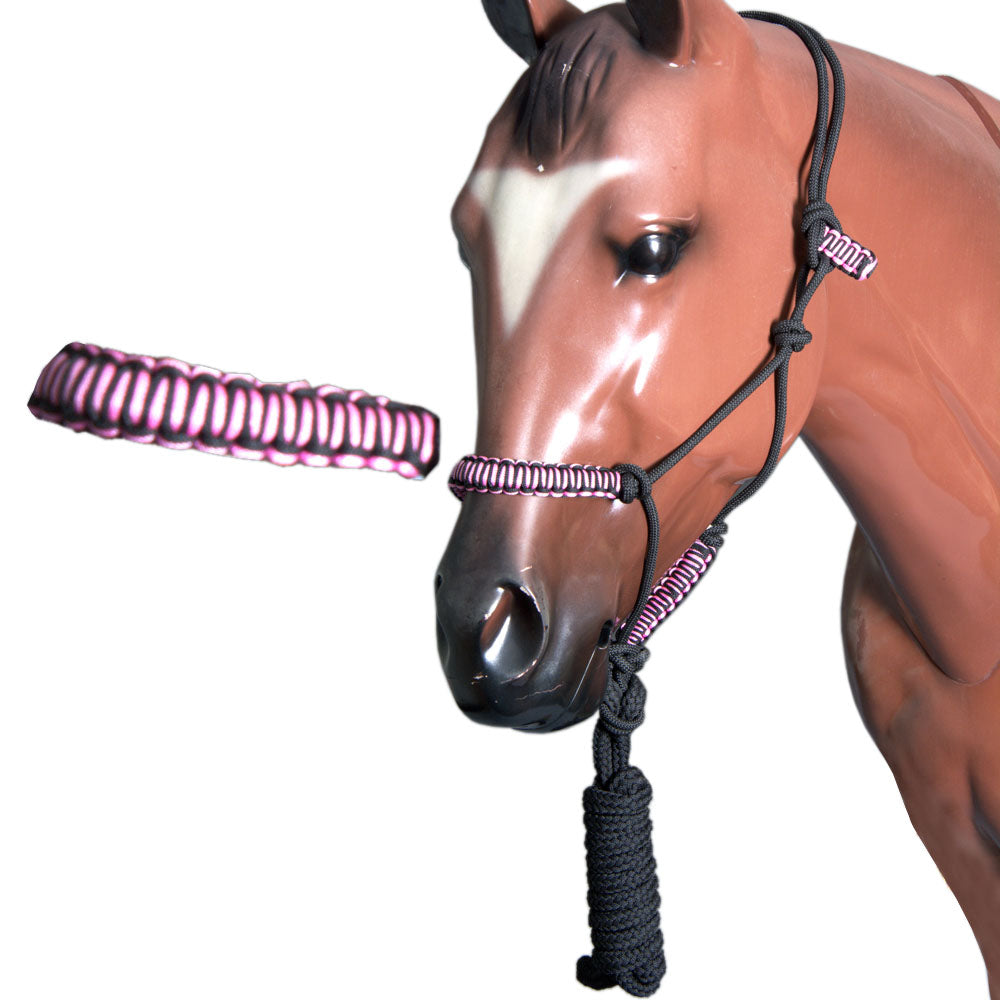 83BH Hilason Horse Poly Rope Tied Adjustable Halter 8 Ft Lead Rope Black Pink