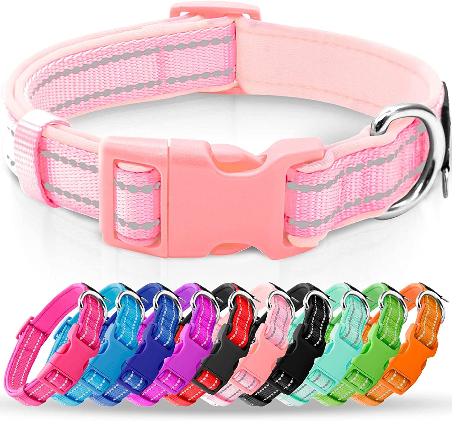 Azuza Reflective Dog Collar Super Soft Neoprene Padded Dog Collars Ring for Small Medium Large Dogs