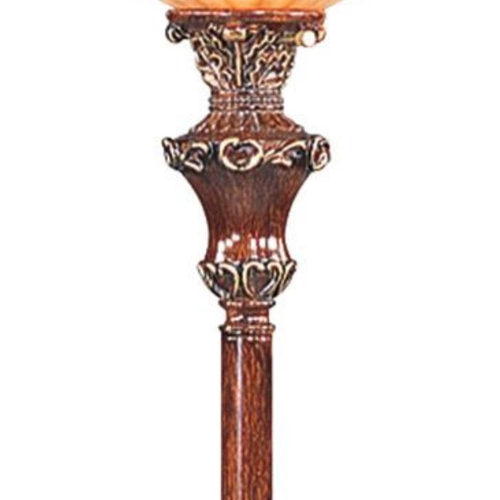 HomeRoots 431805 69 in. Faux Wood Torchiere Floor Lamp with Brown Stained Glass Bell Shade, Brown