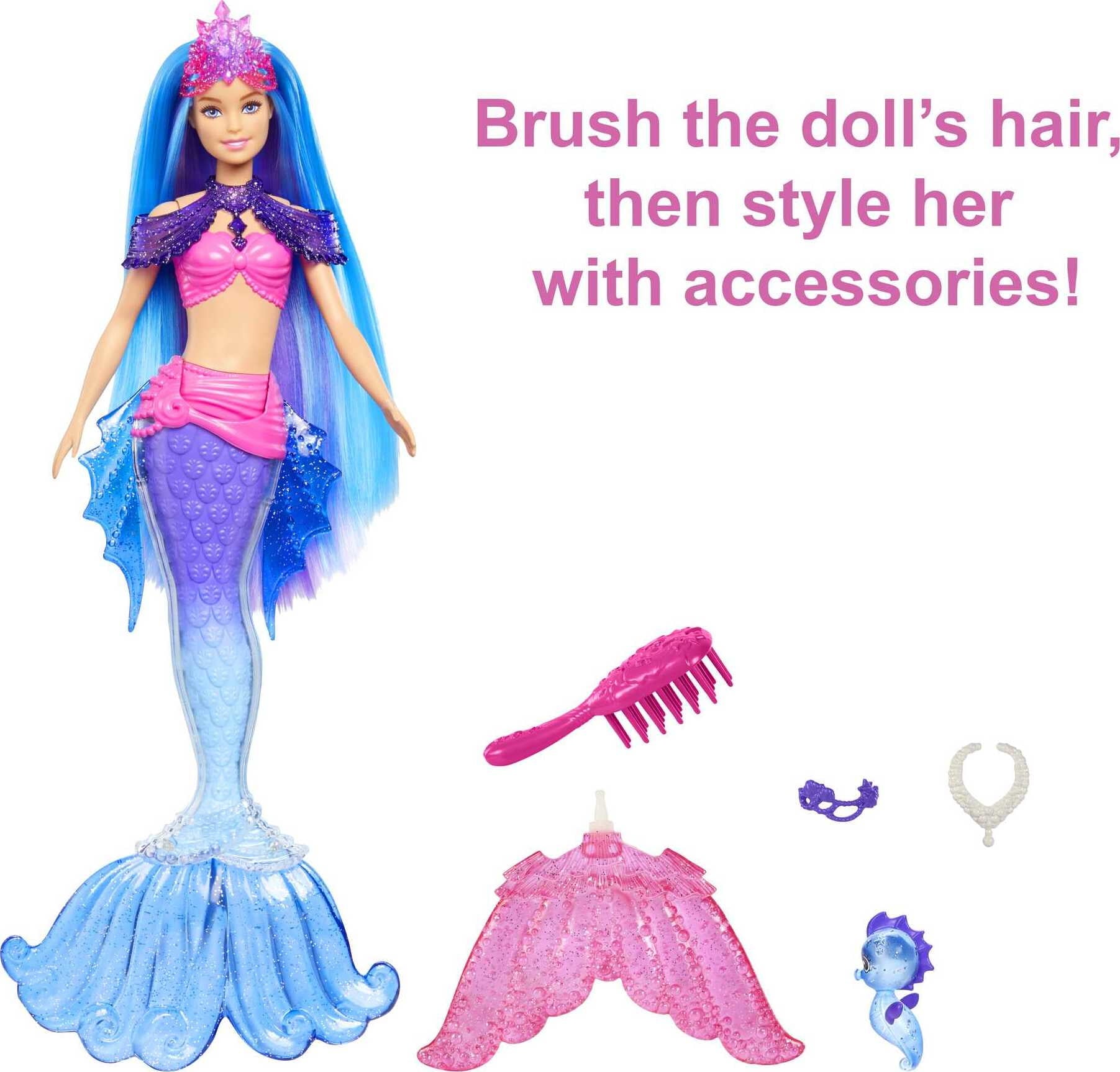 Barbie Mermaid Power "Malibu" Doll with Blue Hair, Seahorse Pet and Accessories
