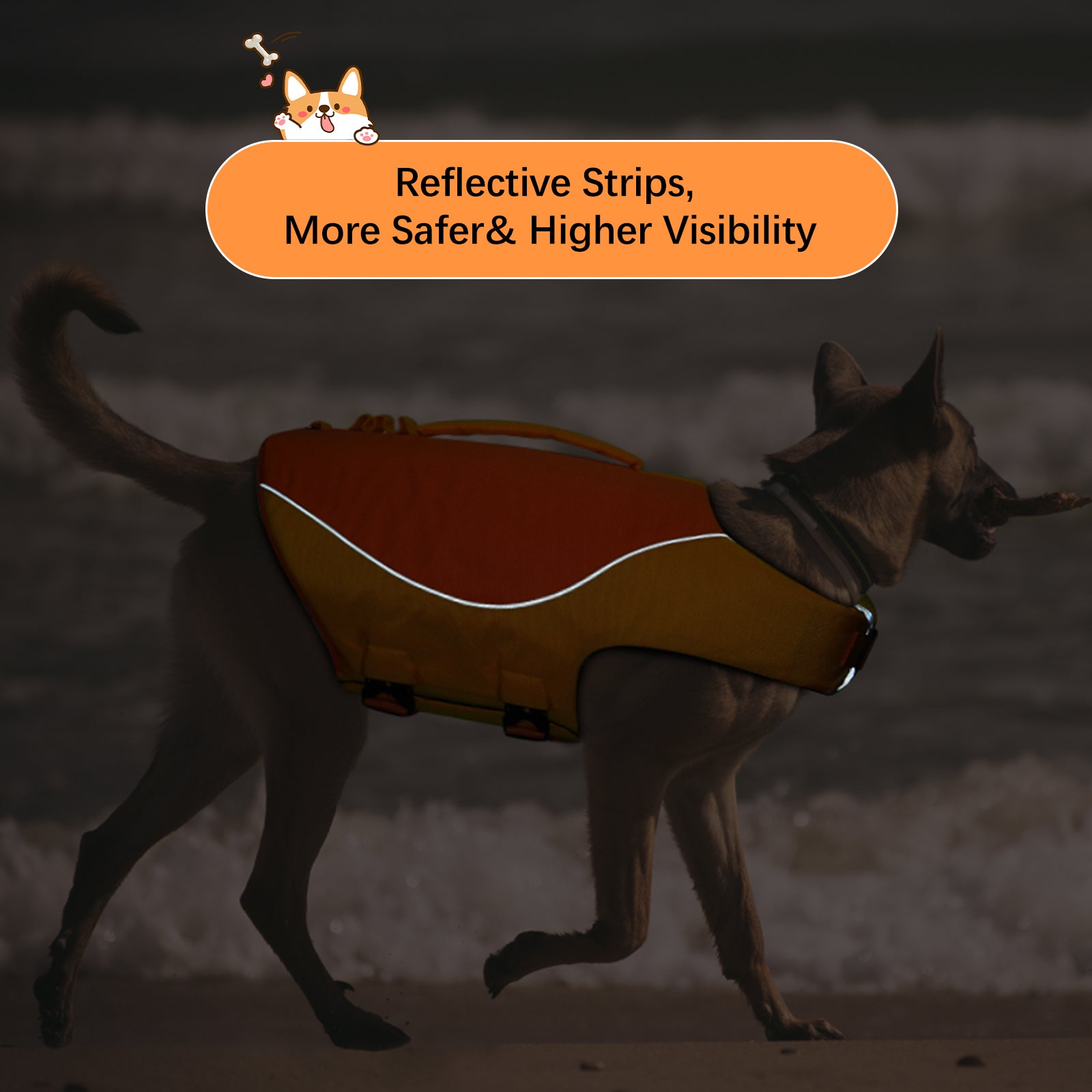 QBLEEV Dog Life Jacket Pet Preserver Vest，Portable Dog Swimsuit Lifesaver Vest with Rescue Handle for Small Medium Large Breed Dogs， Adjustable Dog Safety Floatation Vest for Boating Kayaking Swimming