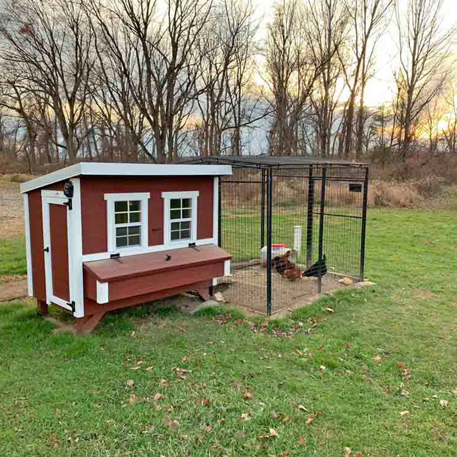 OverEZ Large Poultry Chicken Coop for 15 Chickens with Nesting Boxes， Red