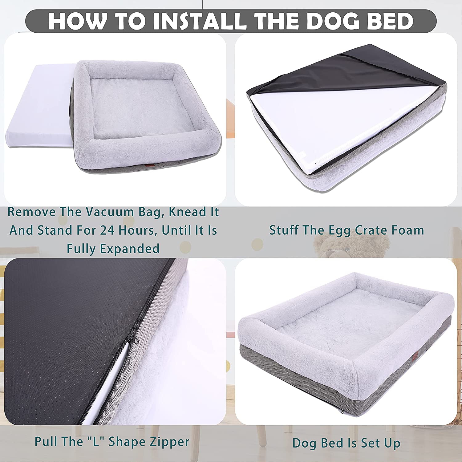 Orthopedic Dog Bed for Large Dogs and Medium Dogs， Dog Sofa Bed with Waterproof Liner Pad and Removable Washable Cover， Dog Mat for Crates and Couch，Puppy Bed， Pet Bed