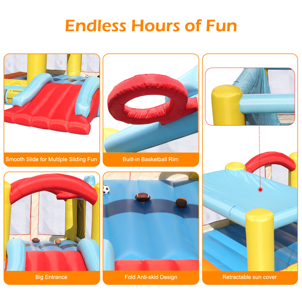 Topcobe Inflatable Bounce House for kids， Castle Jumper Bouncer Castle with Water Slide Pool， Basketball Hoop， 3 Balls