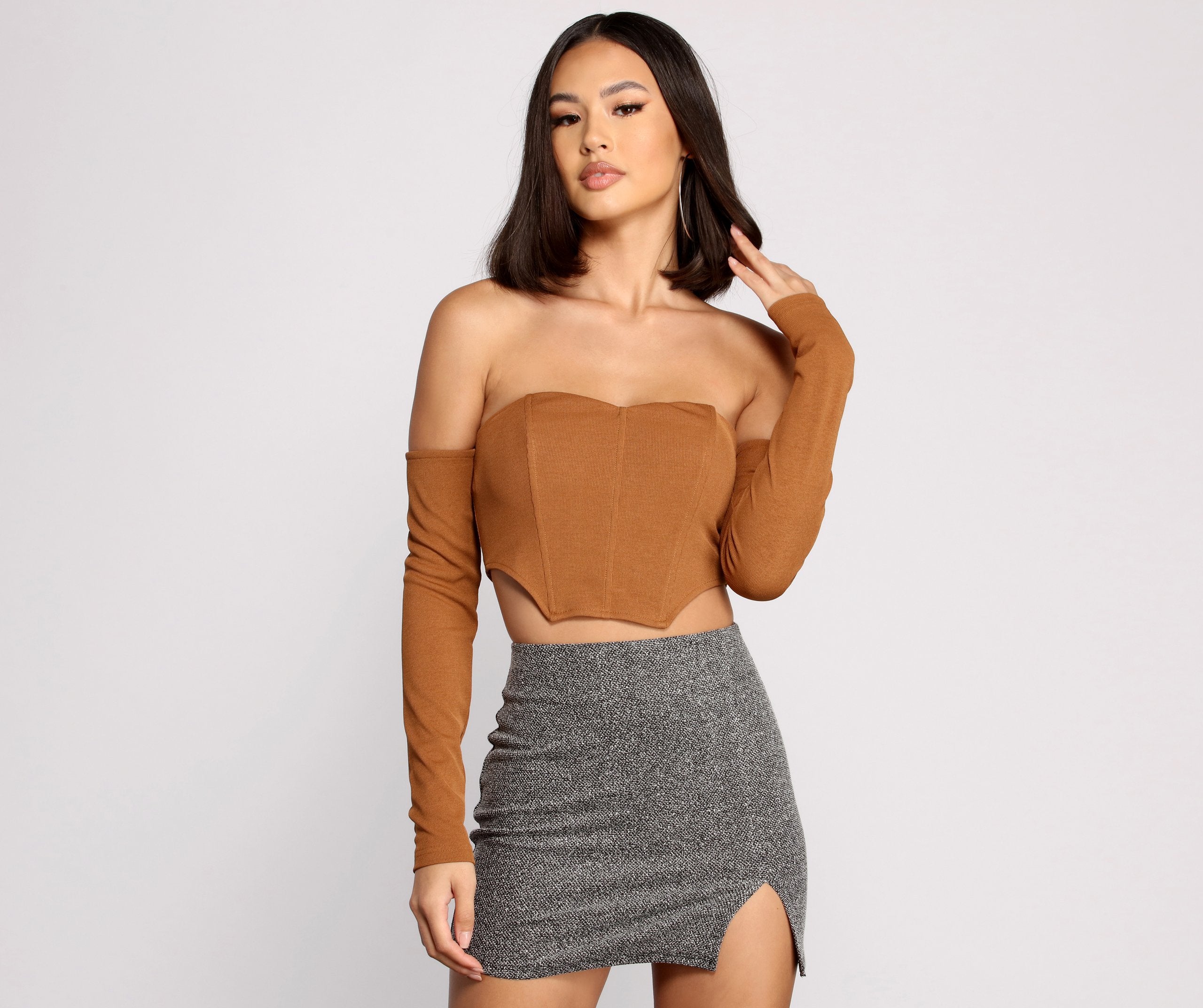 CLEARANCE - Off The Shoulder Ribbed Knit Crop Top