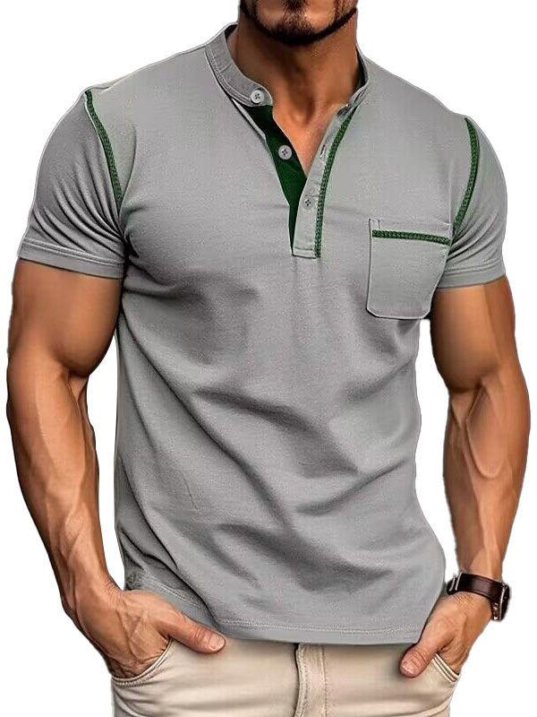 Men's Fashion Cotton Short Sleeve Henley Shirt